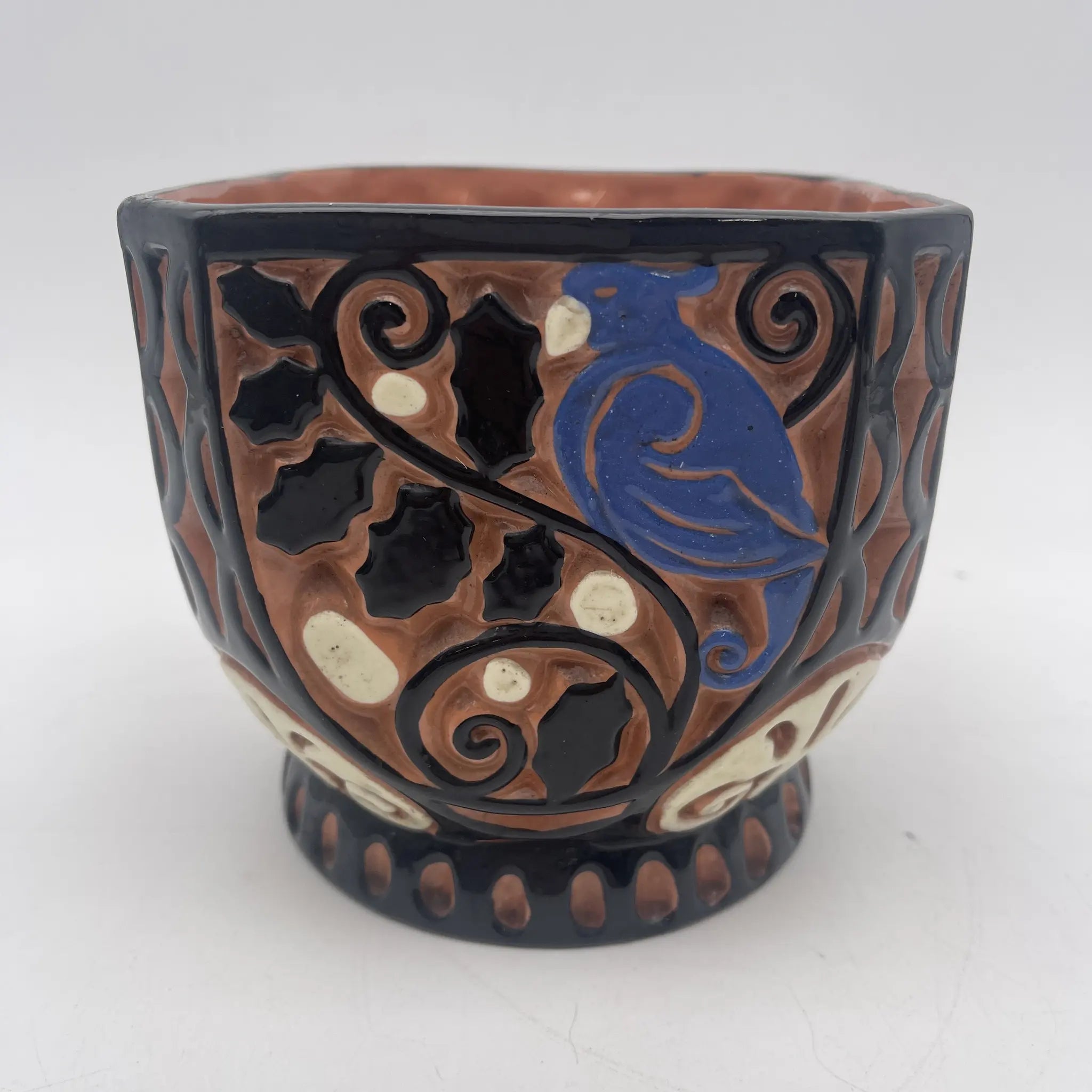 [Antique] Planter (pot) / Julius Dressler / Art Nouveau / Estimated around 1920 / Pottery / Czechoslovakia / Bird, scroll