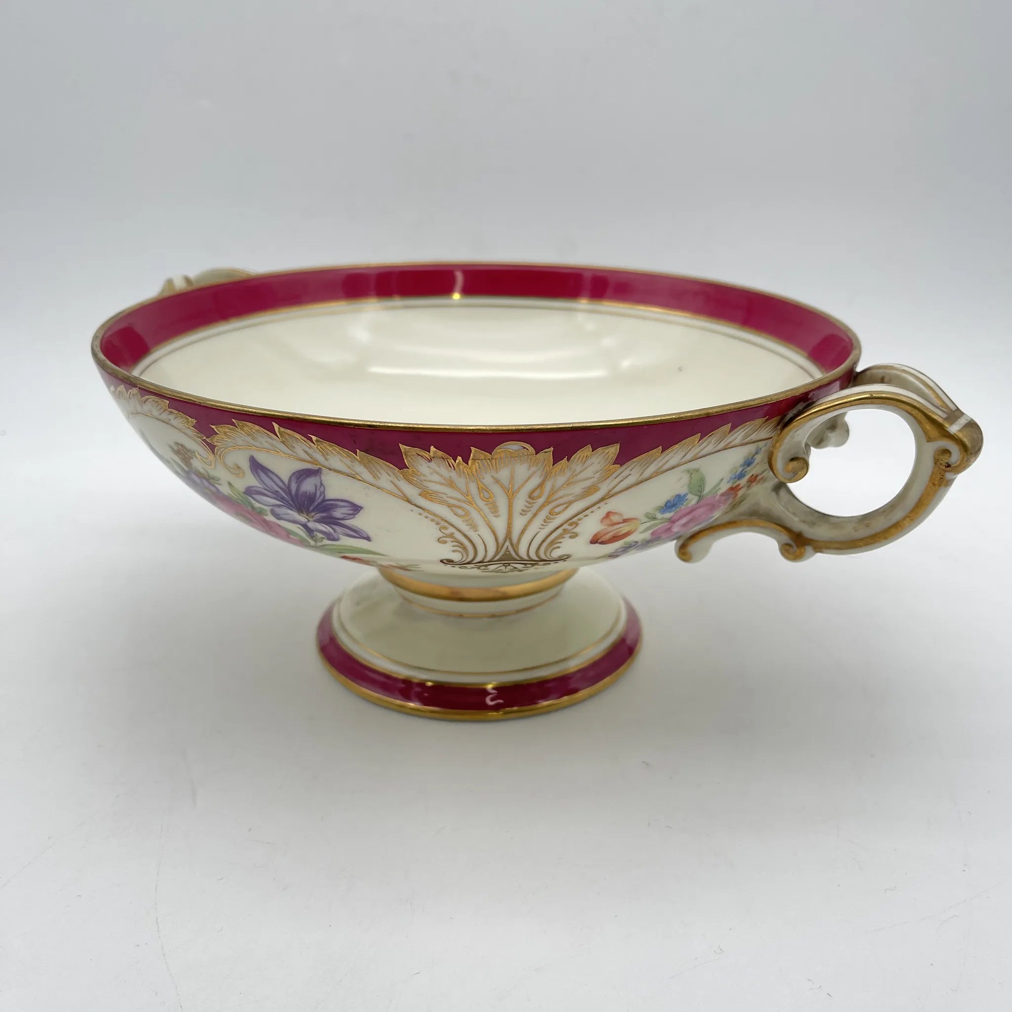 【复古】蜜饯（competer /高台盘子）/ Noritake（紫菜）/估计1910-20s /瓷器/日本/双手柄，金彩