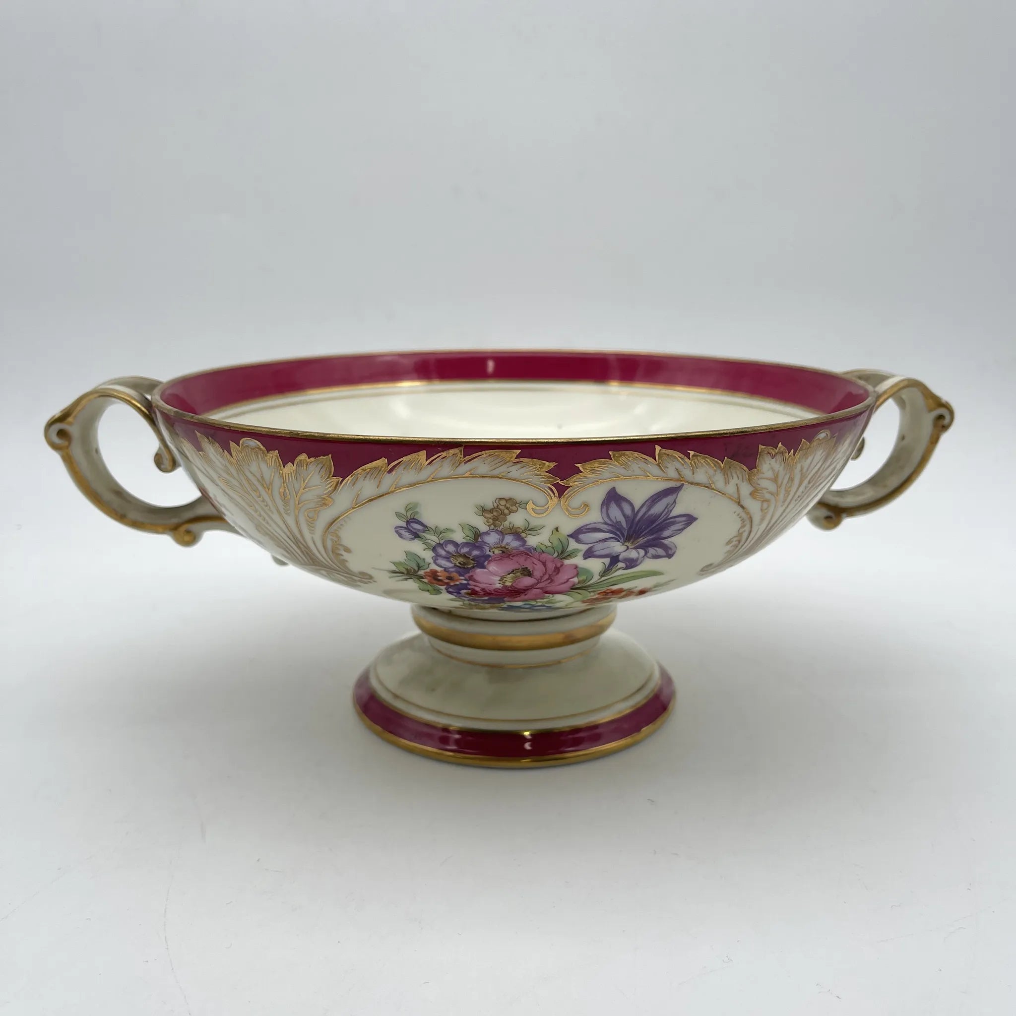 【复古】蜜饯（competer /高台盘子）/ Noritake（紫菜）/估计1910-20s /瓷器/日本/双手柄，金彩