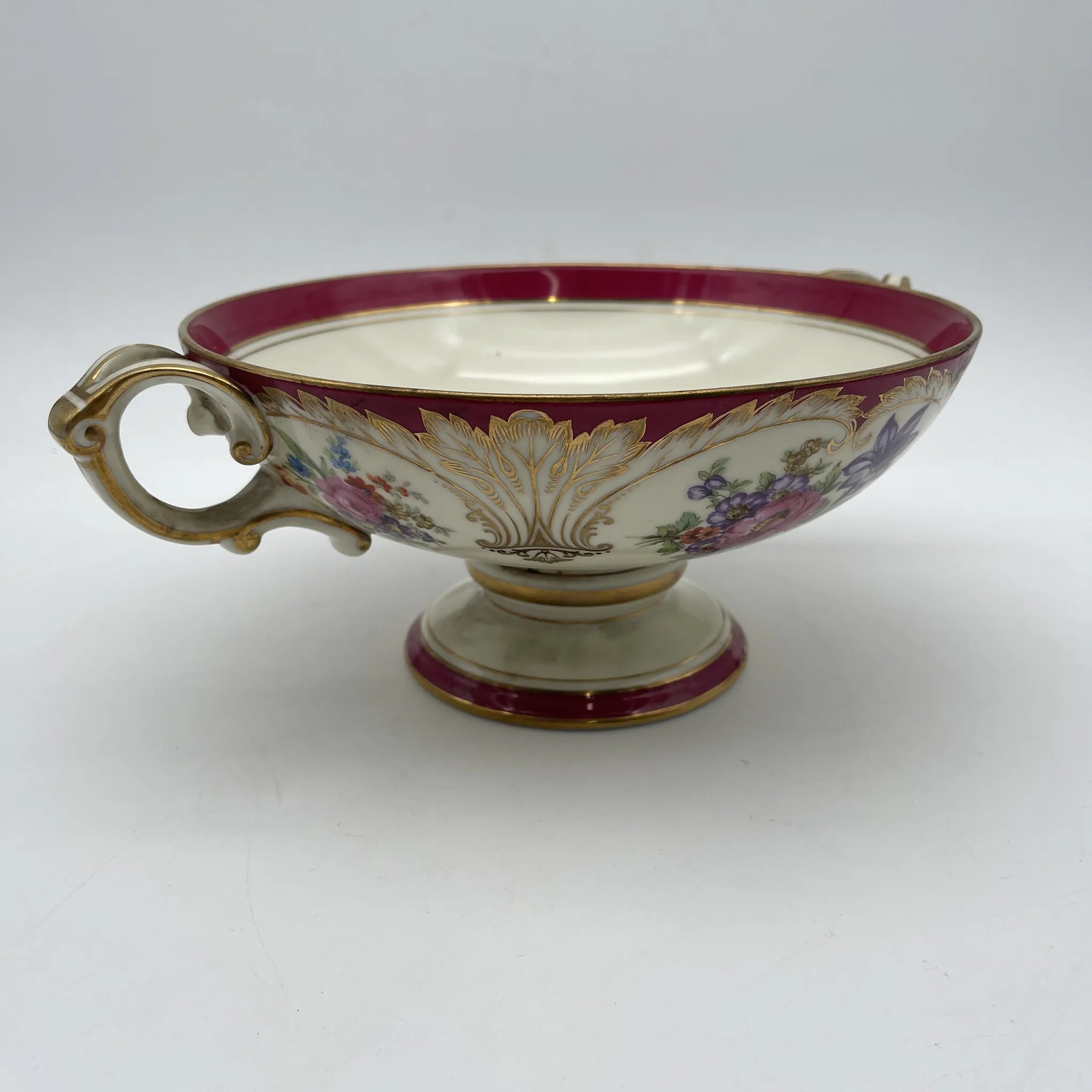 【复古】蜜饯（competer /高台盘子）/ Noritake（紫菜）/估计1910-20s /瓷器/日本/双手柄，金彩