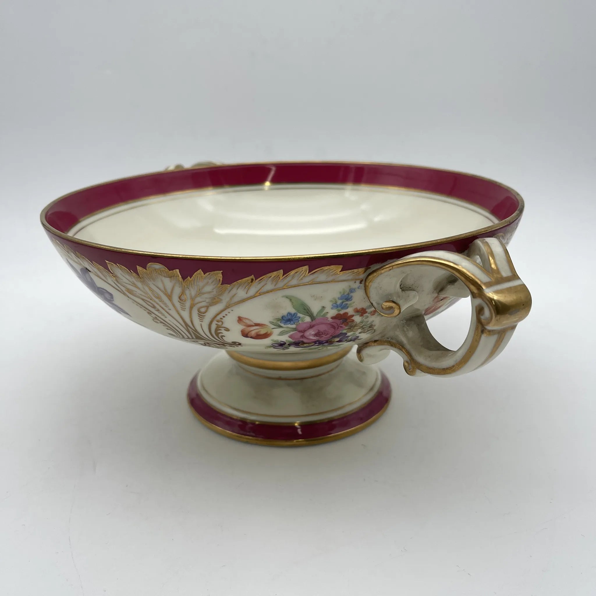 【复古】蜜饯（competer /高台盘子）/ Noritake（紫菜）/估计1910-20s /瓷器/日本/双手柄，金彩