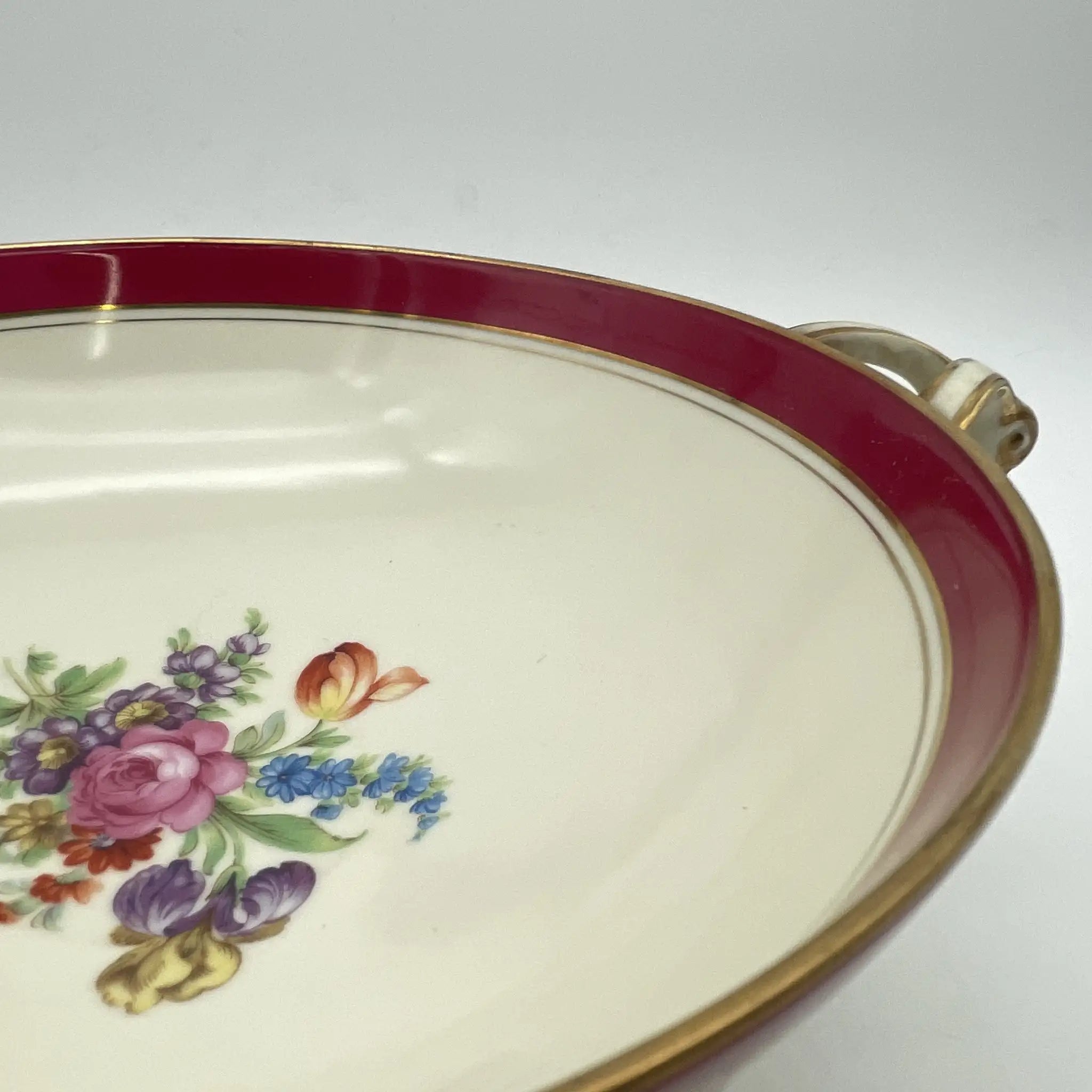 【复古】蜜饯（competer /高台盘子）/ Noritake（紫菜）/估计1910-20s /瓷器/日本/双手柄，金彩
