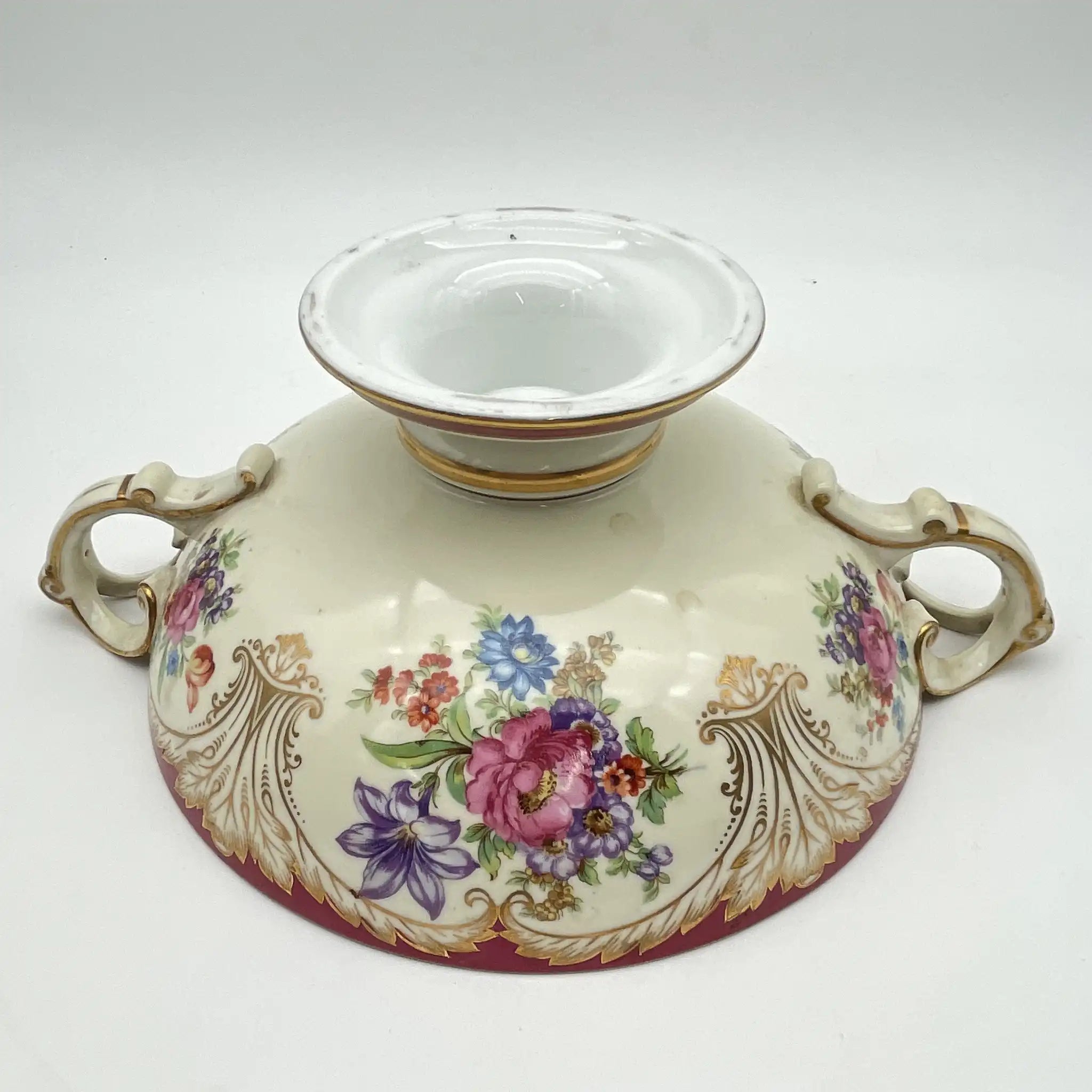 【复古】蜜饯（competer /高台盘子）/ Noritake（紫菜）/估计1910-20s /瓷器/日本/双手柄，金彩
