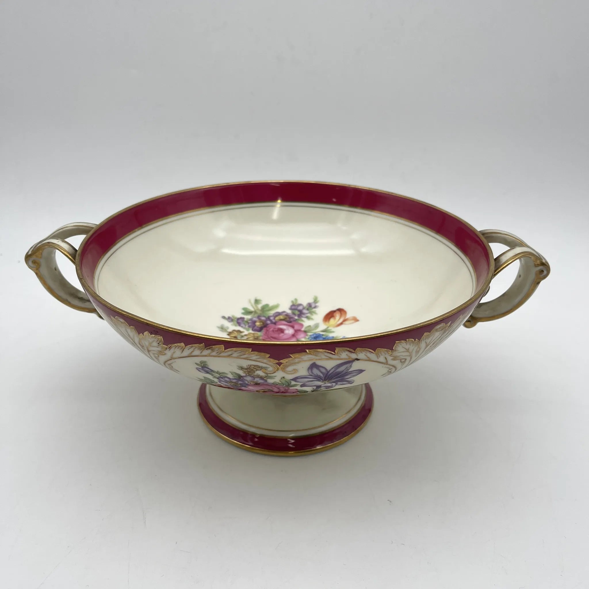 【复古】蜜饯（competer /高台盘子）/ Noritake（紫菜）/估计1910-20s /瓷器/日本/双手柄，金彩