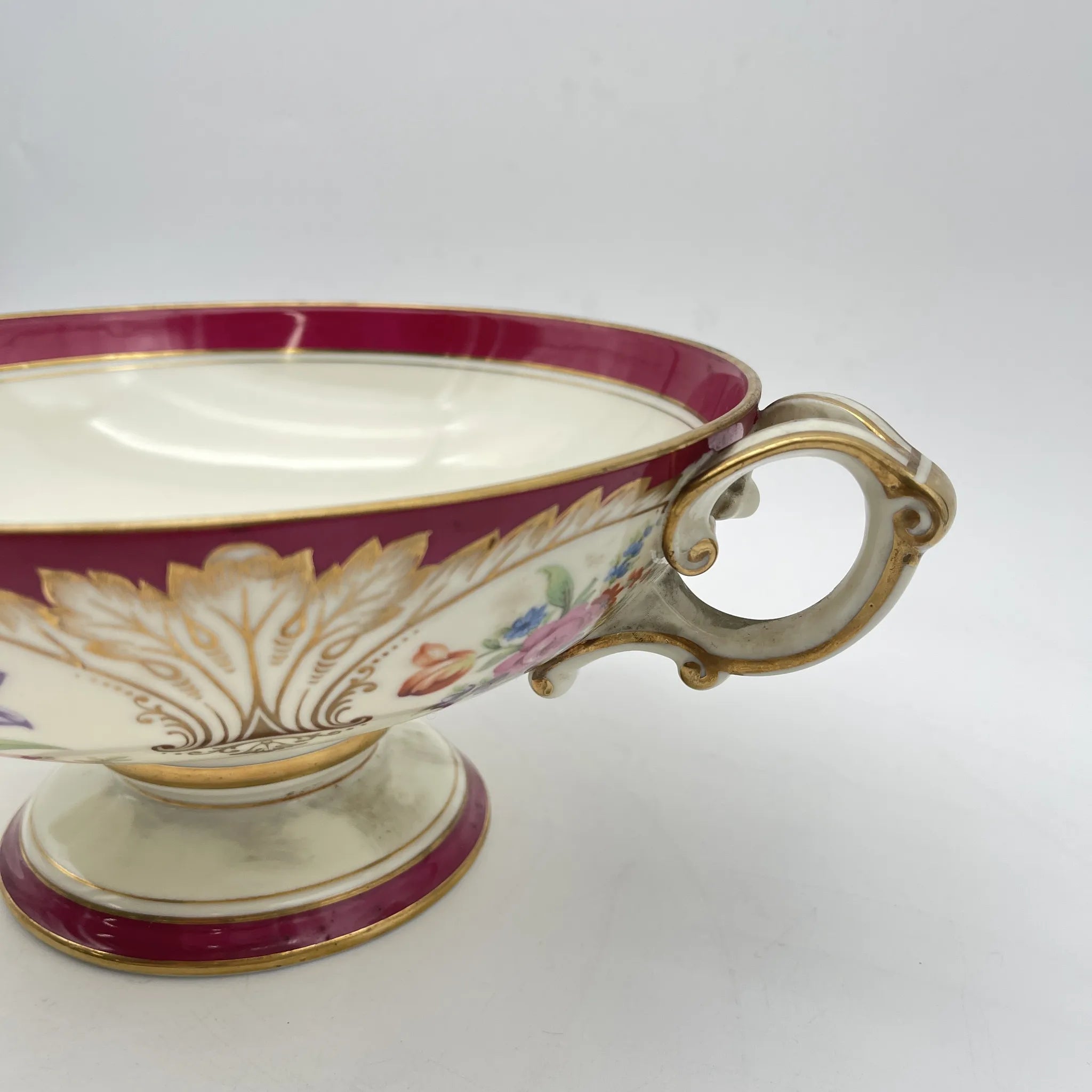 【复古】蜜饯（competer /高台盘子）/ Noritake（紫菜）/估计1910-20s /瓷器/日本/双手柄，金彩