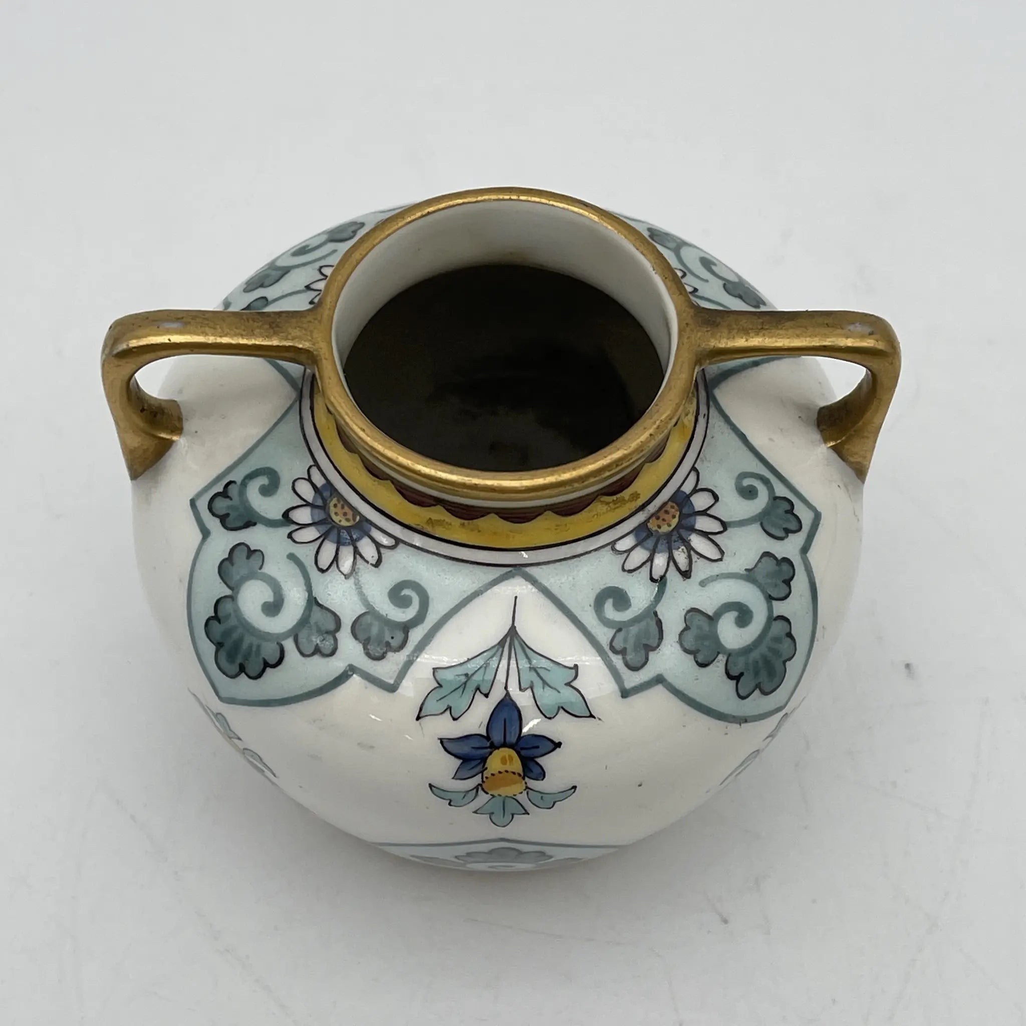 【葡萄酒】花卉基地（花瓶）/里摩日瓷器/估计20c中期/瓷器/法国/双手柄，金色