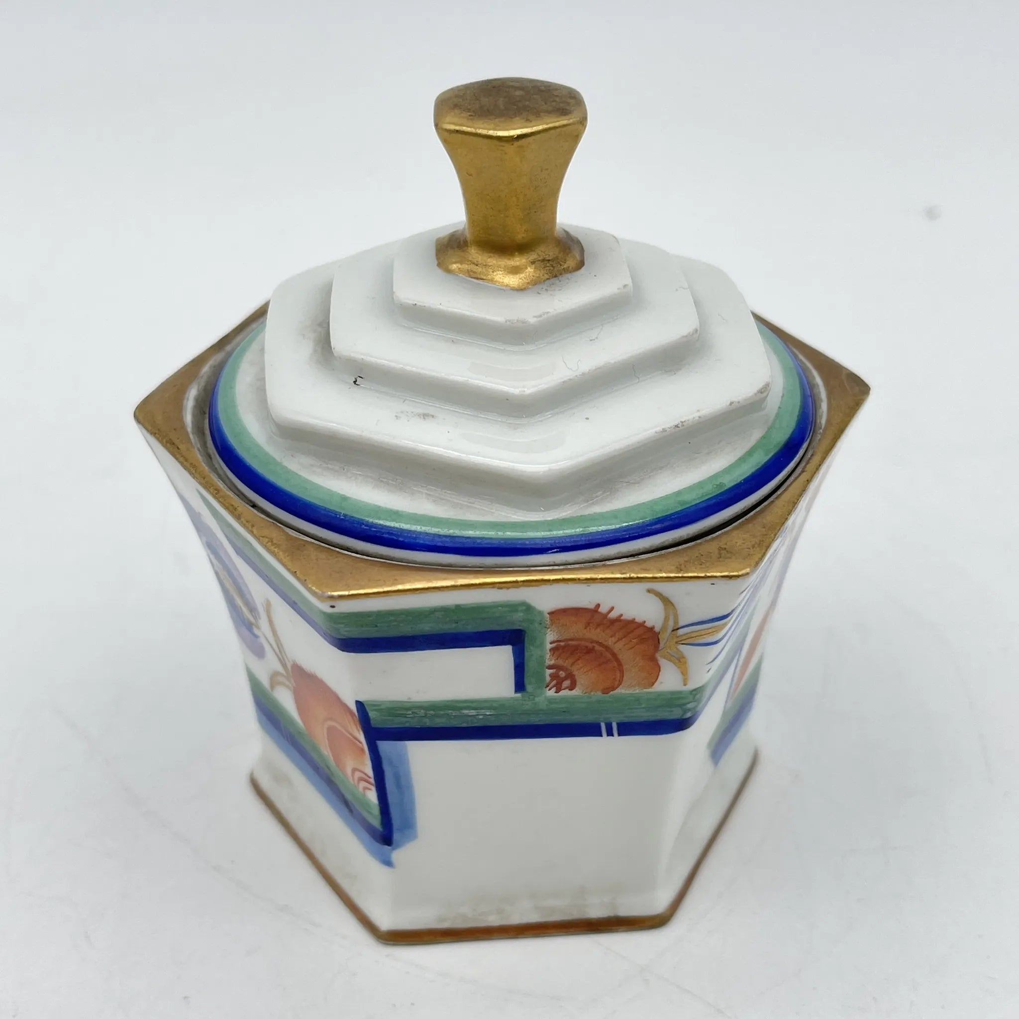 【复古】装饰盒（小盒）/ Langenthal（兰根焦油）/装饰艺术/估计1930-40s /瓷器/瑞士/六角形，final