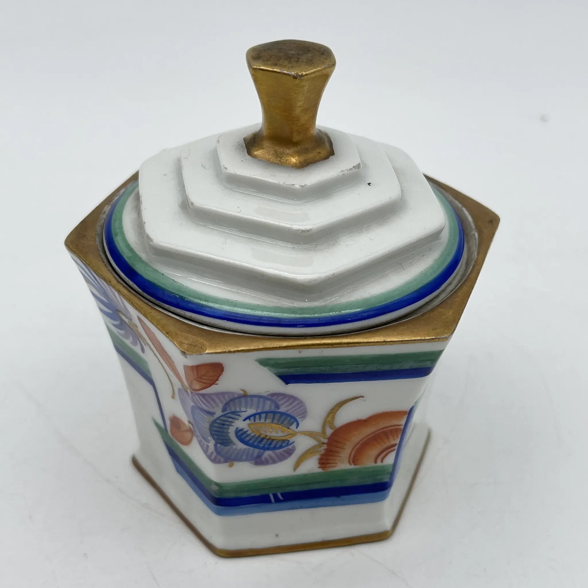 【复古】装饰盒（小盒）/ Langenthal（兰根焦油）/装饰艺术/估计1930-40s /瓷器/瑞士/六角形，final