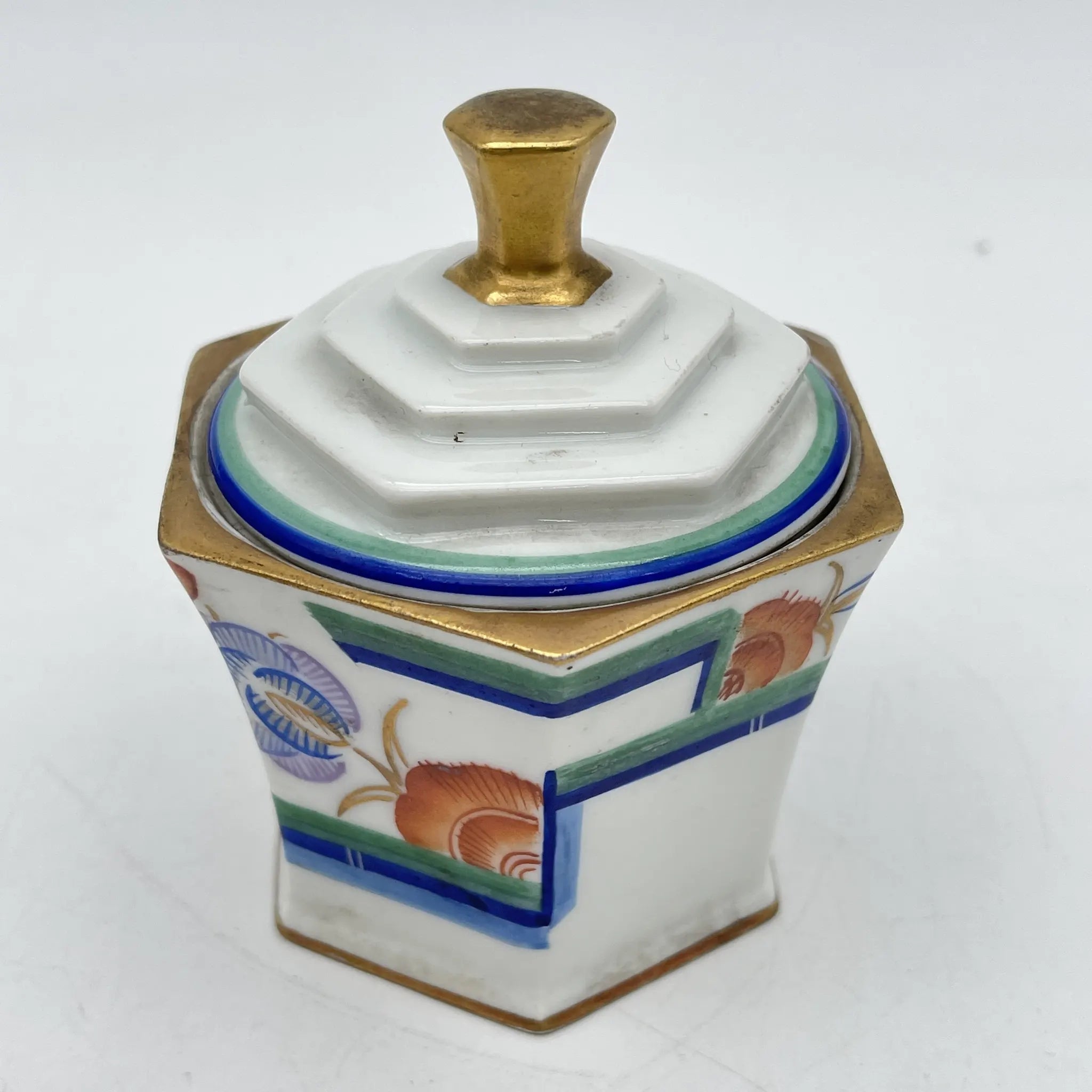 【复古】装饰盒（小盒）/ Langenthal（兰根焦油）/装饰艺术/估计1930-40s /瓷器/瑞士/六角形，final