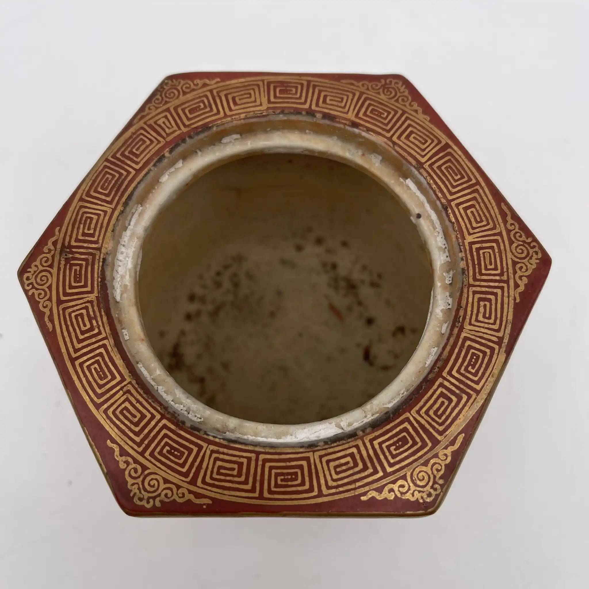 骨董品】 香炉 / 明治末-大正 / 陶器 / 日本 / 六角形, 獅子, 鳳凰, 雷 骨董品】 香炉 / 明治末-大正 / 陶器 / 日本 / 六角形, 獅子, 鳳凰, 雷