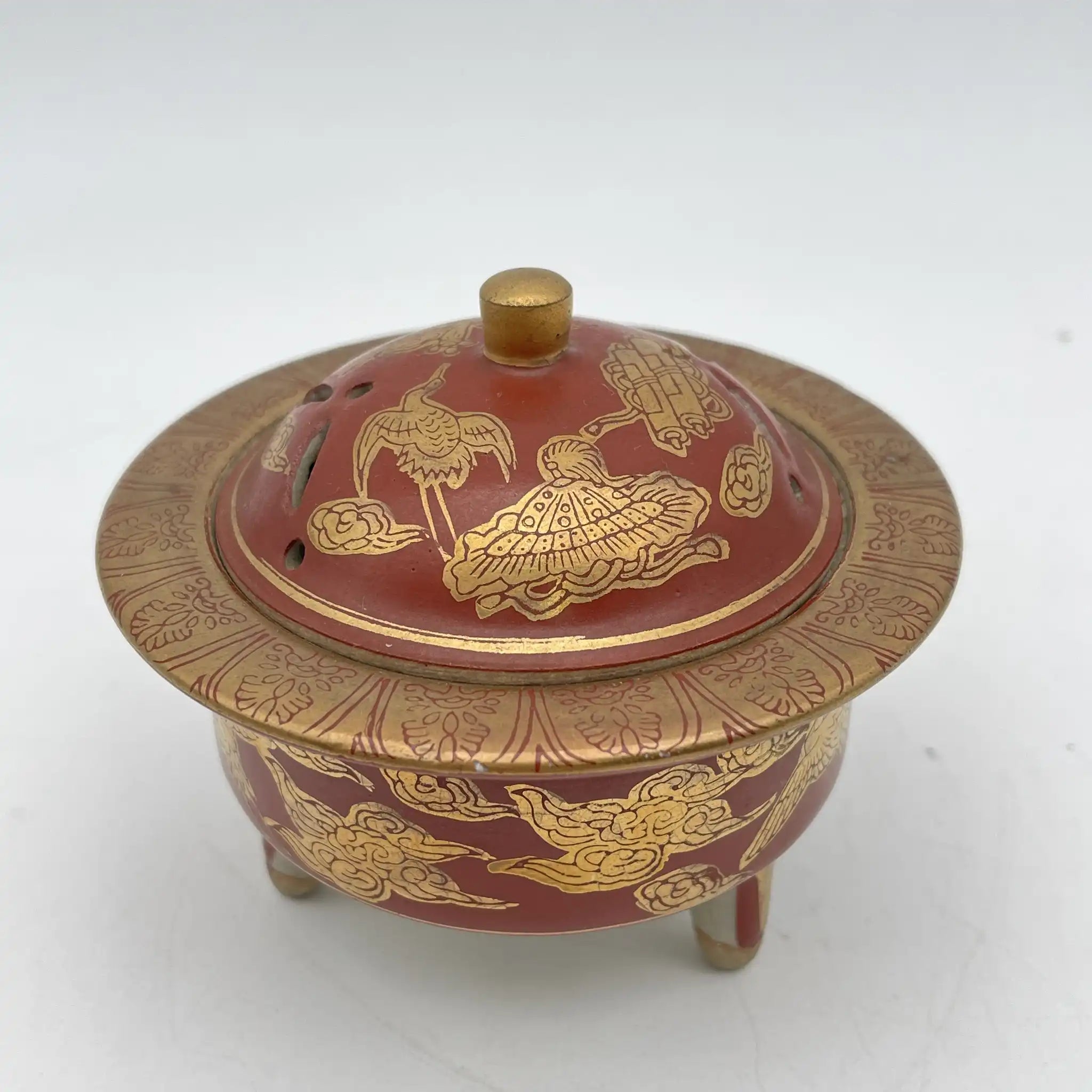【骨董品】 香炉 / 永楽 / 明治末-大正 / 陶器 / 日本 / 鳳凰, 宝尽くし文, 三足