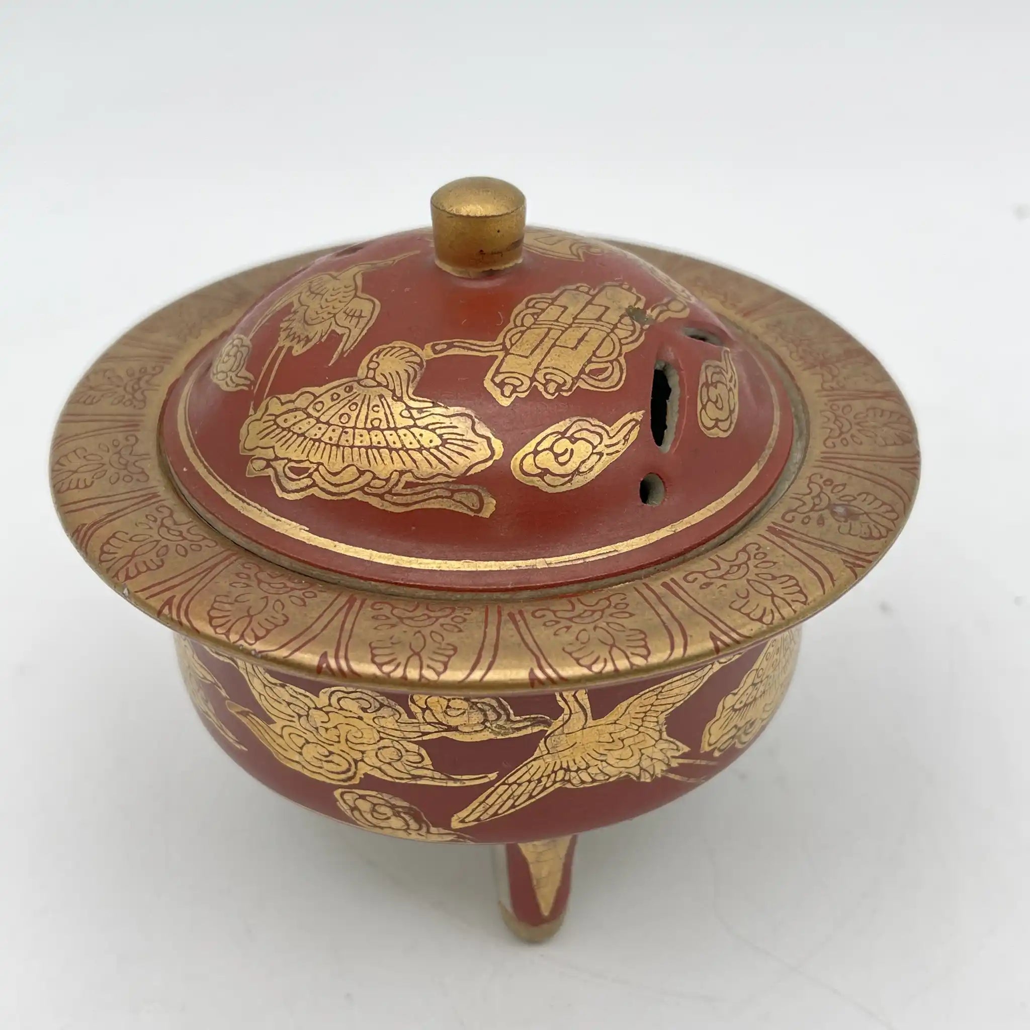 【骨董品】 香炉 / 永楽 / 明治末-大正 / 陶器 / 日本 / 鳳凰, 宝尽くし文, 三足