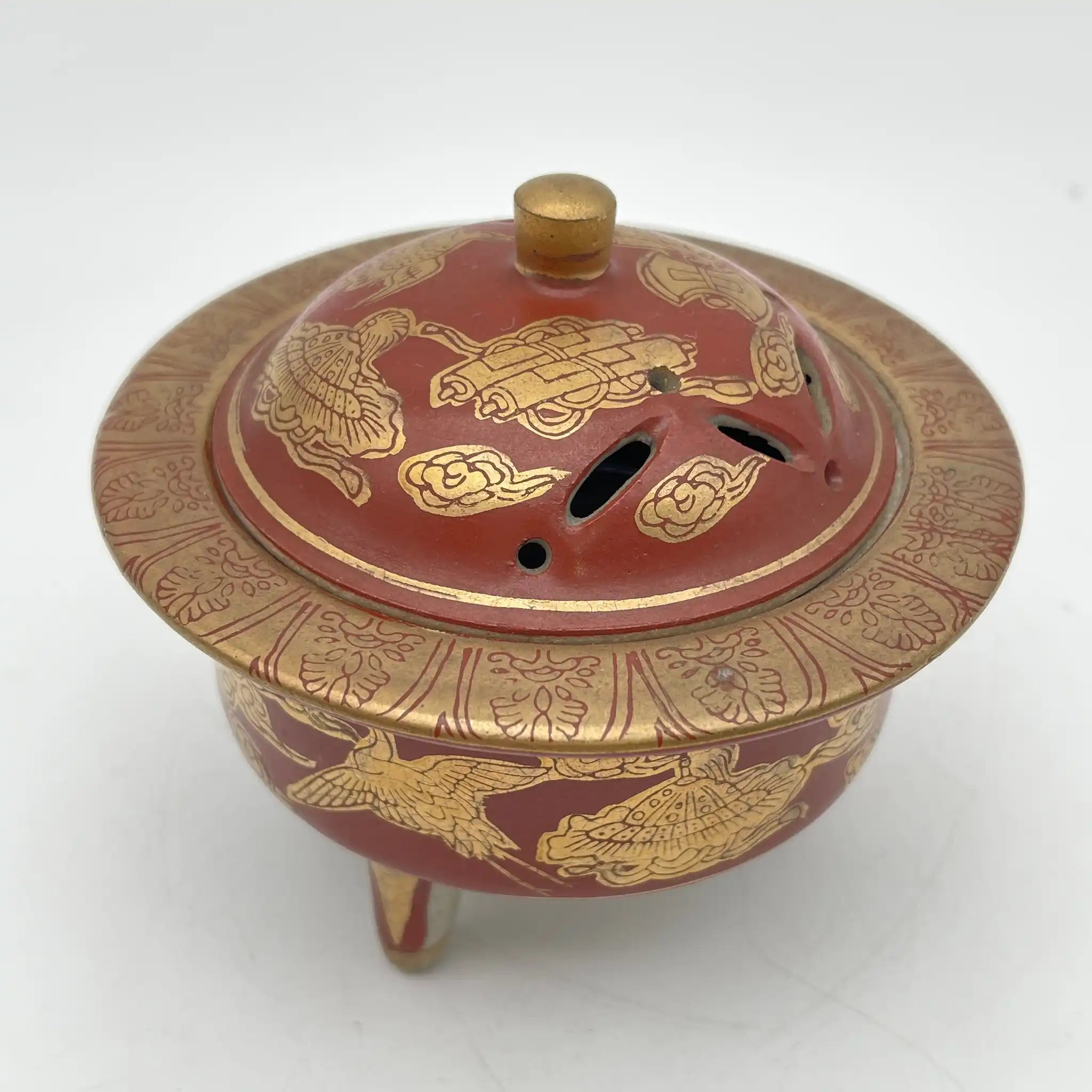 【骨董品】 香炉 / 永楽 / 明治末-大正 / 陶器 / 日本 / 鳳凰, 宝尽くし文, 三足