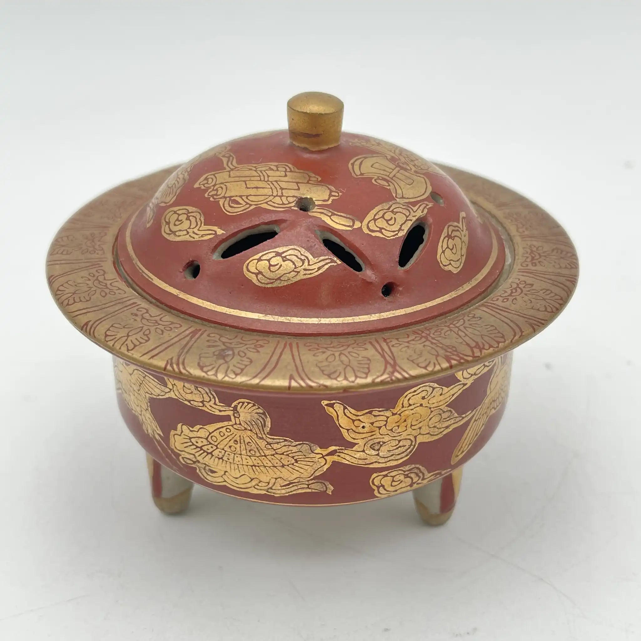【骨董品】 香炉 / 永楽 / 明治末-大正 / 陶器 / 日本 / 鳳凰, 宝尽くし文, 三足