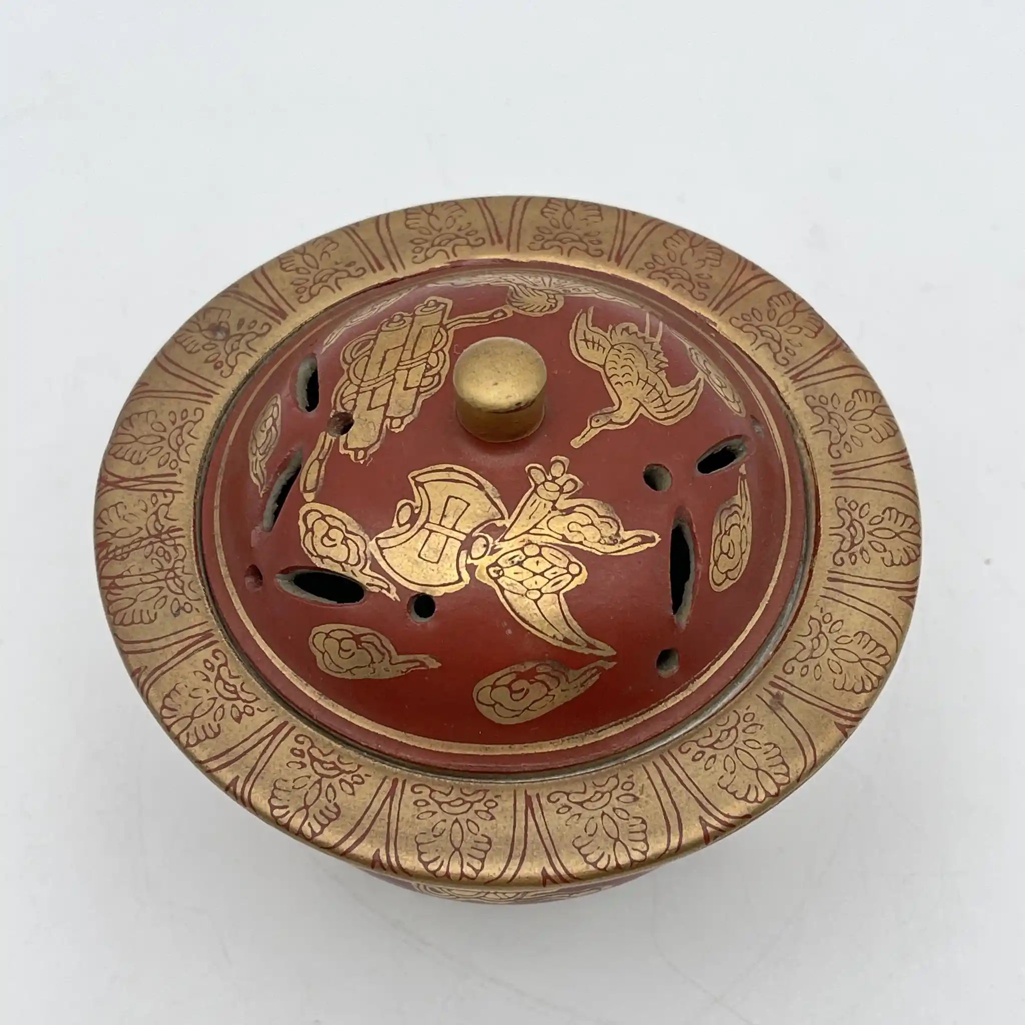 【骨董品】 香炉 / 永楽 / 明治末-大正 / 陶器 / 日本 / 鳳凰, 宝尽くし文, 三足