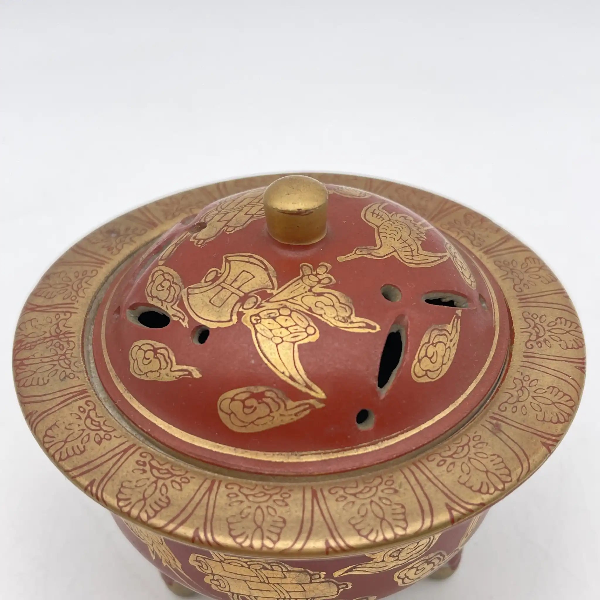 【骨董品】 香炉 / 永楽 / 明治末-大正 / 陶器 / 日本 / 鳳凰, 宝尽くし文, 三足