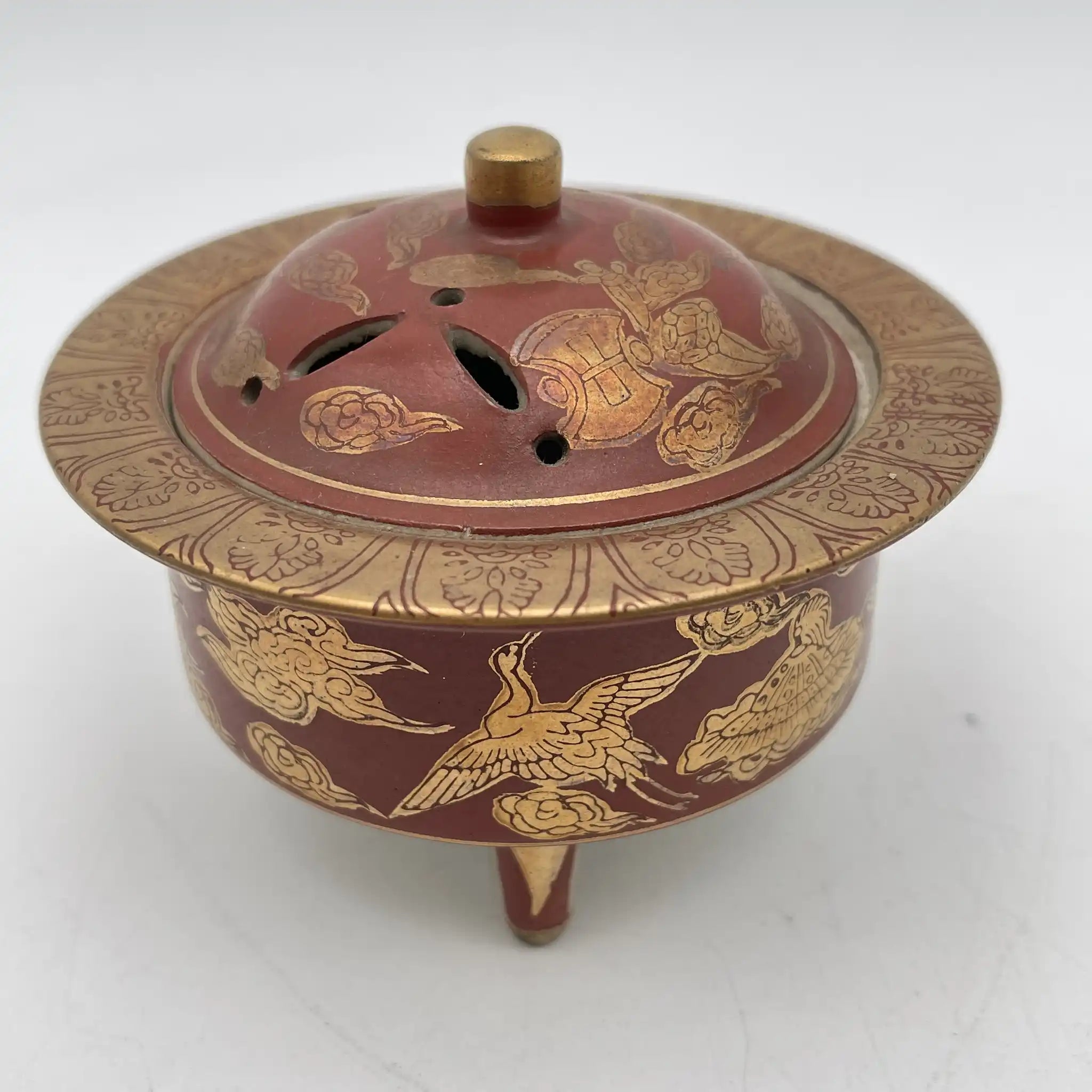 【骨董品】 香炉 / 永楽 / 明治末-大正 / 陶器 / 日本 / 鳳凰, 宝尽くし文, 三足