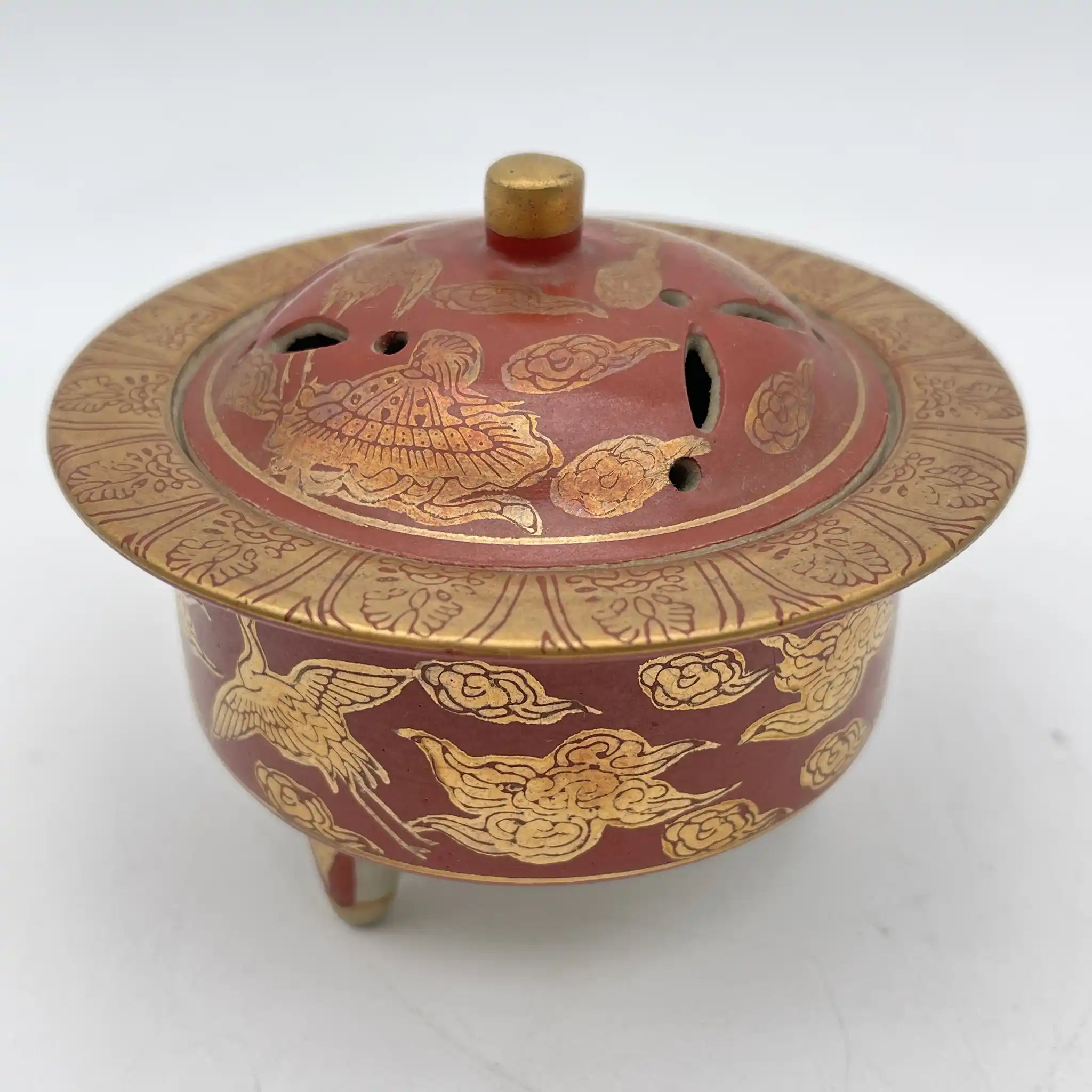 【骨董品】 香炉 / 永楽 / 明治末-大正 / 陶器 / 日本 / 鳳凰, 宝尽くし文, 三足
