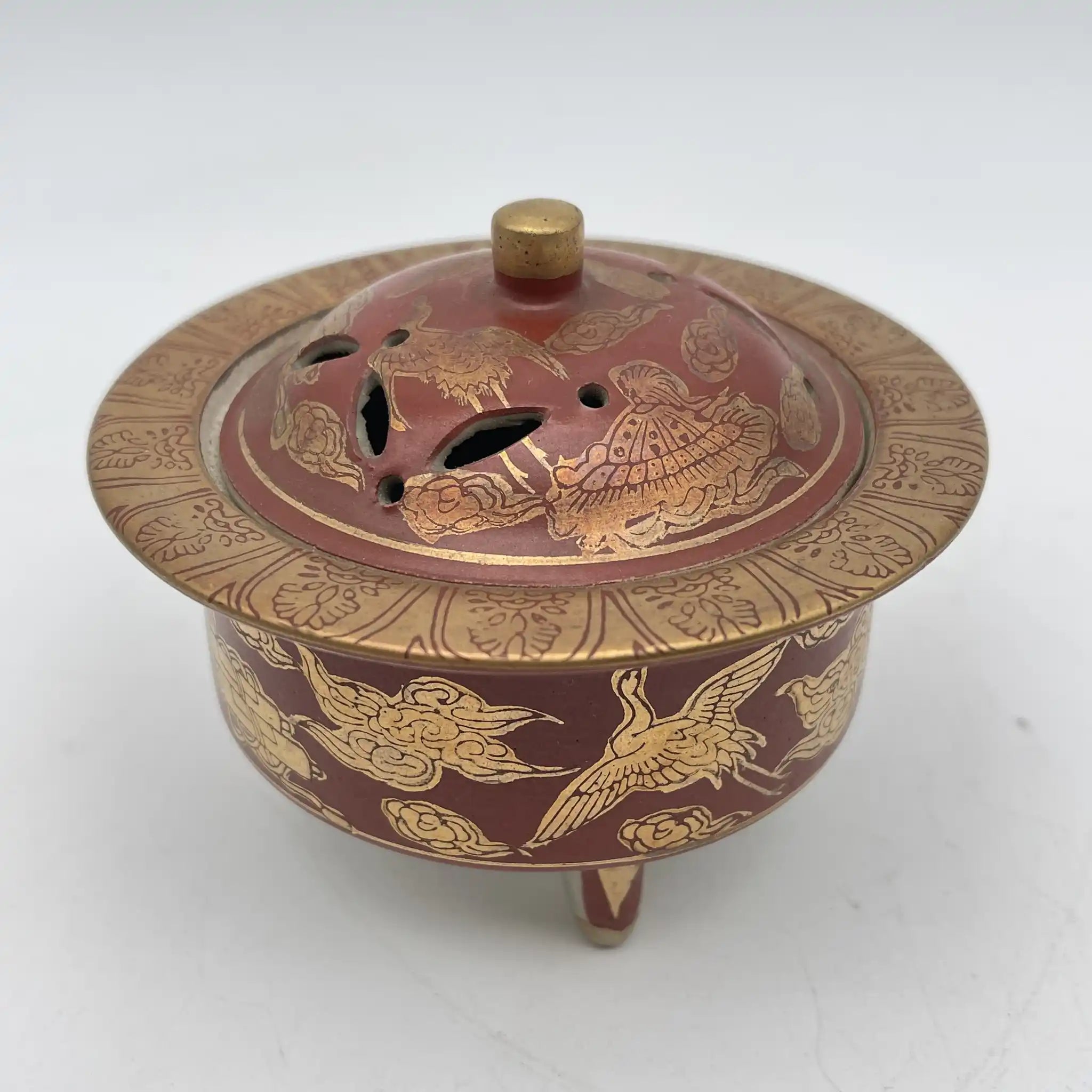 【骨董品】 香炉 / 永楽 / 明治末-大正 / 陶器 / 日本 / 鳳凰, 宝尽くし文, 三足