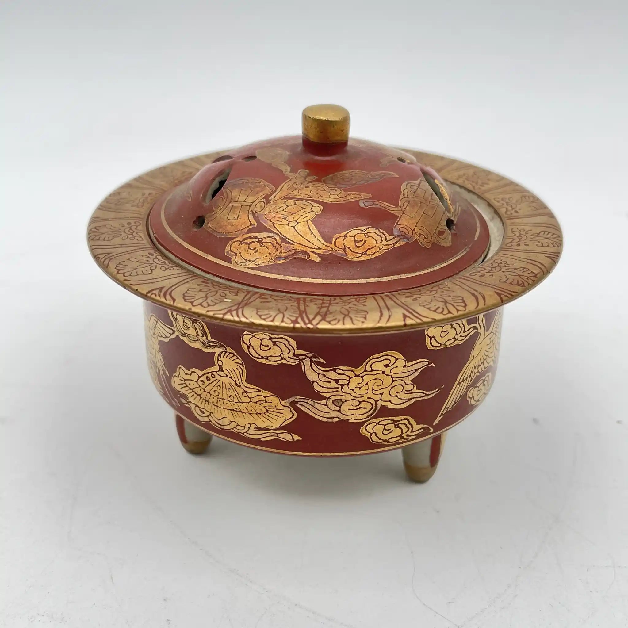 【骨董品】 香炉 / 永楽 / 明治末-大正 / 陶器 / 日本 / 鳳凰, 宝尽くし文, 三足