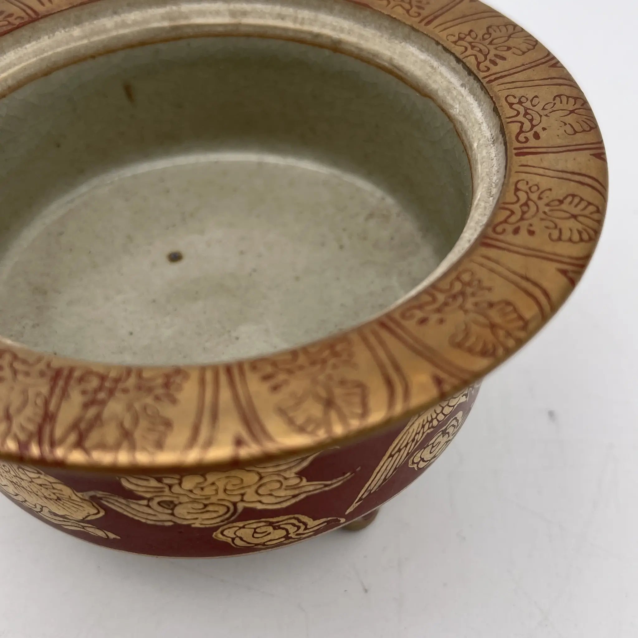 【骨董品】 香炉 / 永楽 / 明治末-大正 / 陶器 / 日本 / 鳳凰, 宝尽くし文, 三足