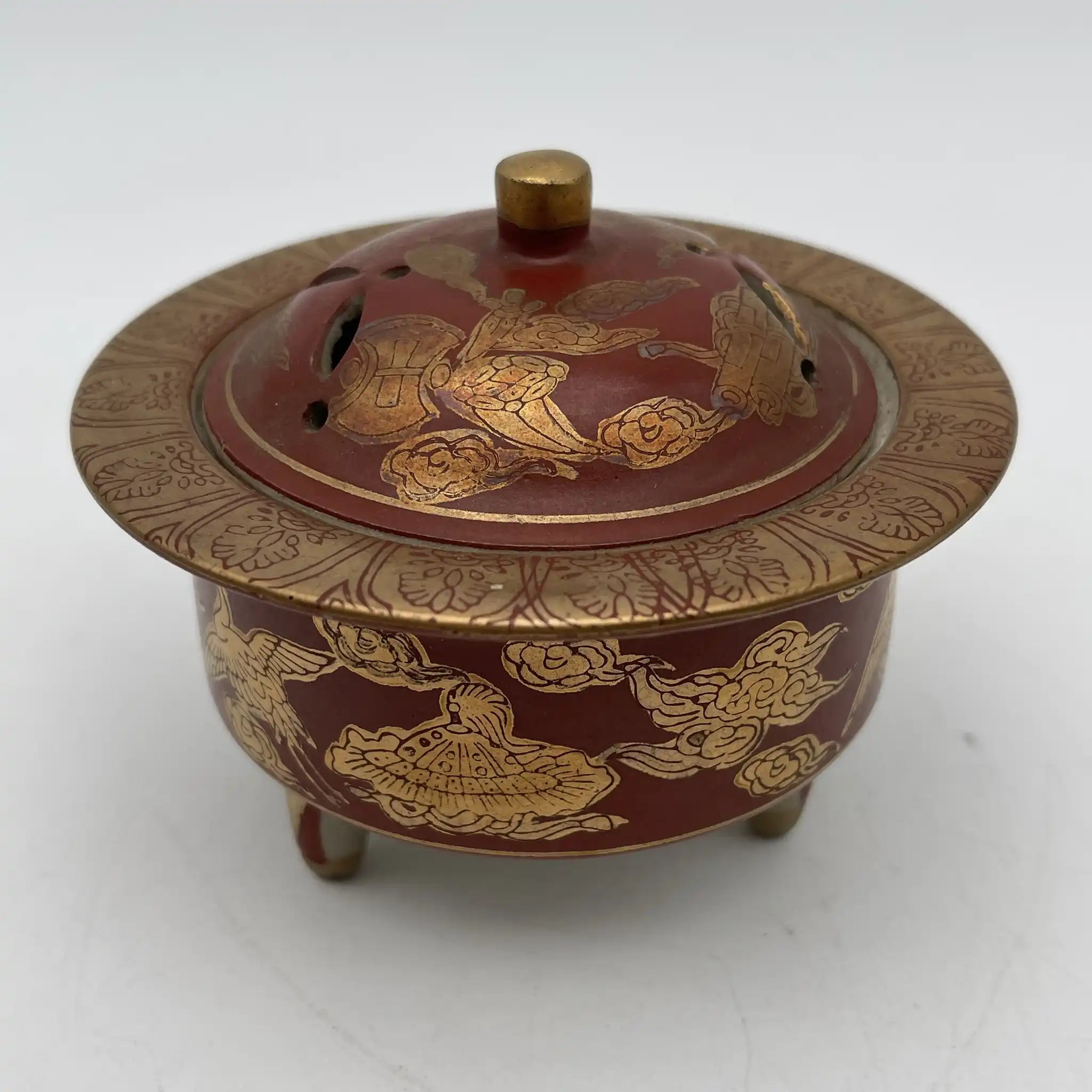 【骨董品】 香炉 / 永楽 / 明治末-大正 / 陶器 / 日本 / 鳳凰, 宝尽くし文, 三足