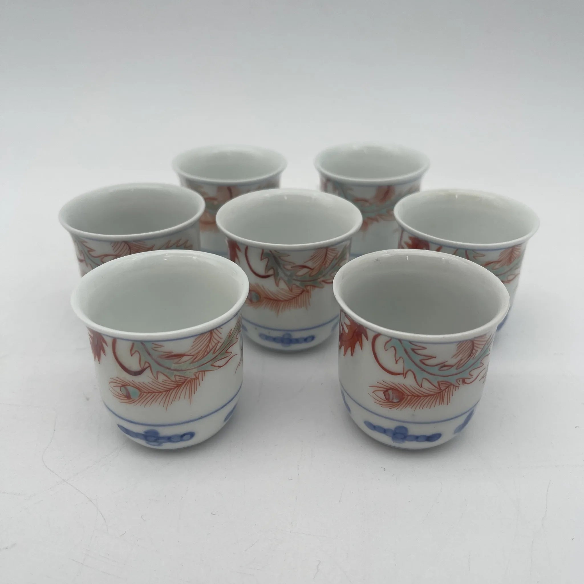 [Vintage] Sake bottle & choko 7P / Estimated late 20C / Porcelain / Japan / Phoenix