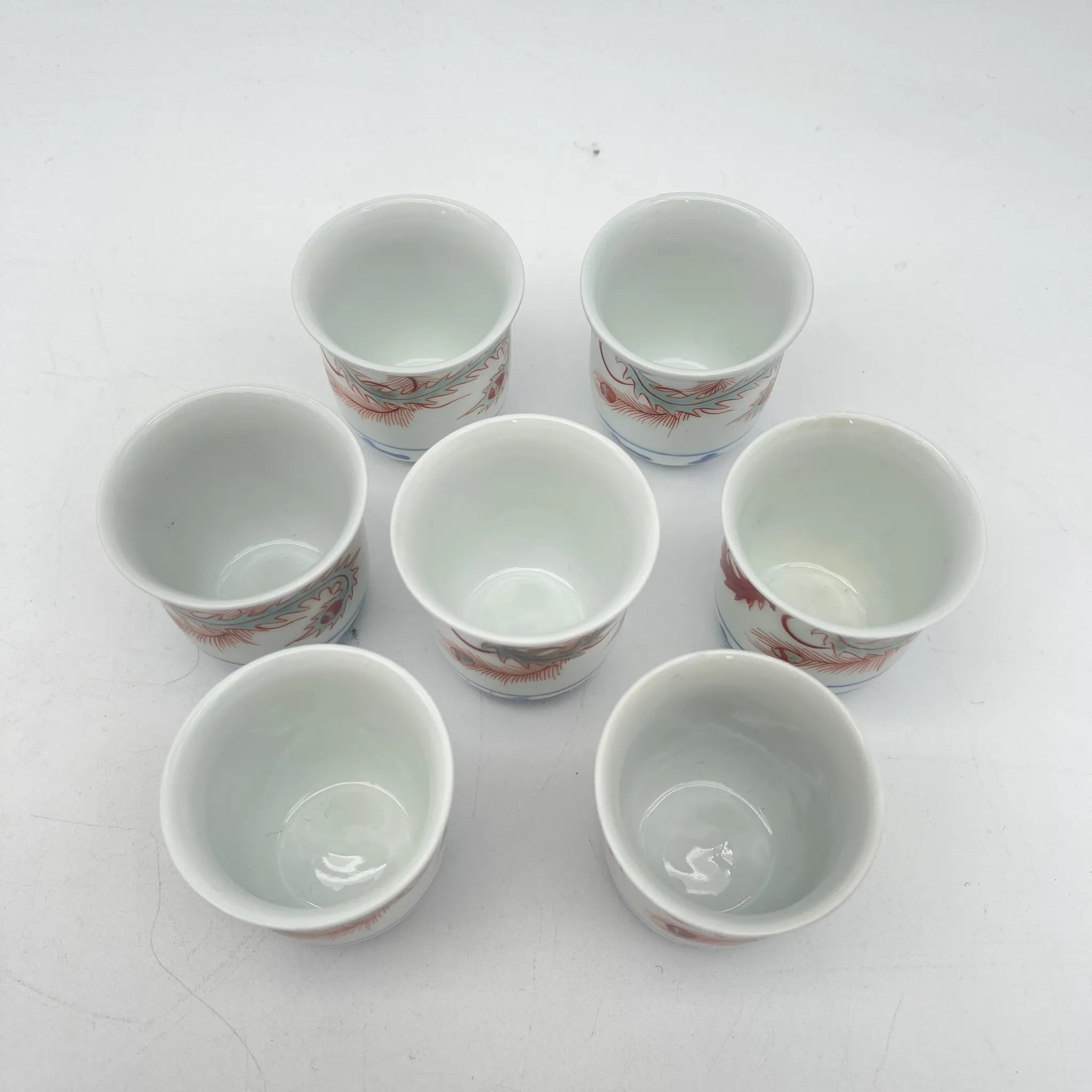 [Vintage] Sake bottle & choko 7P / Estimated late 20C / Porcelain / Japan / Phoenix