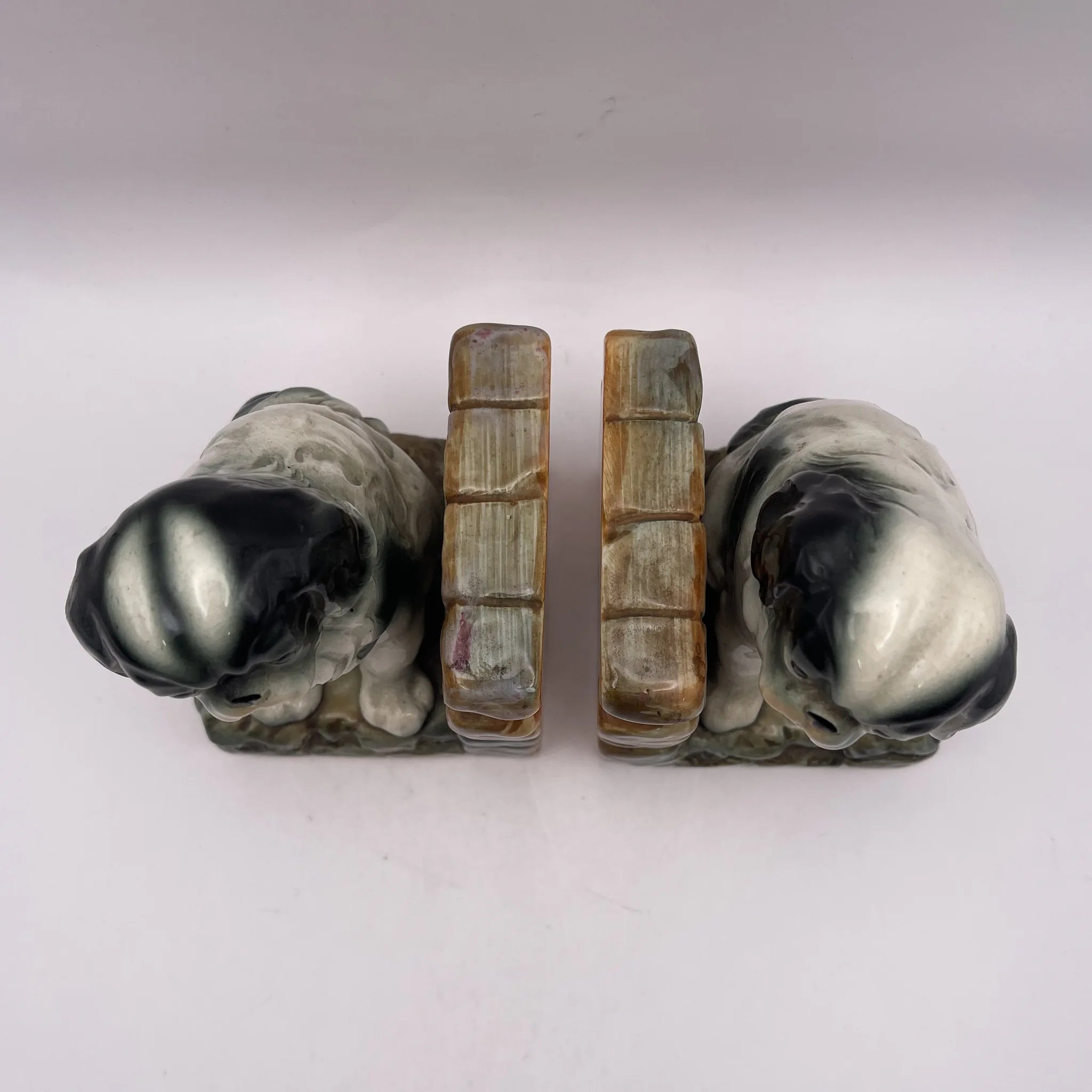 [Vintage] Bookend 2P / Pekingese / Estimated mid-20C / Pottery / Japan