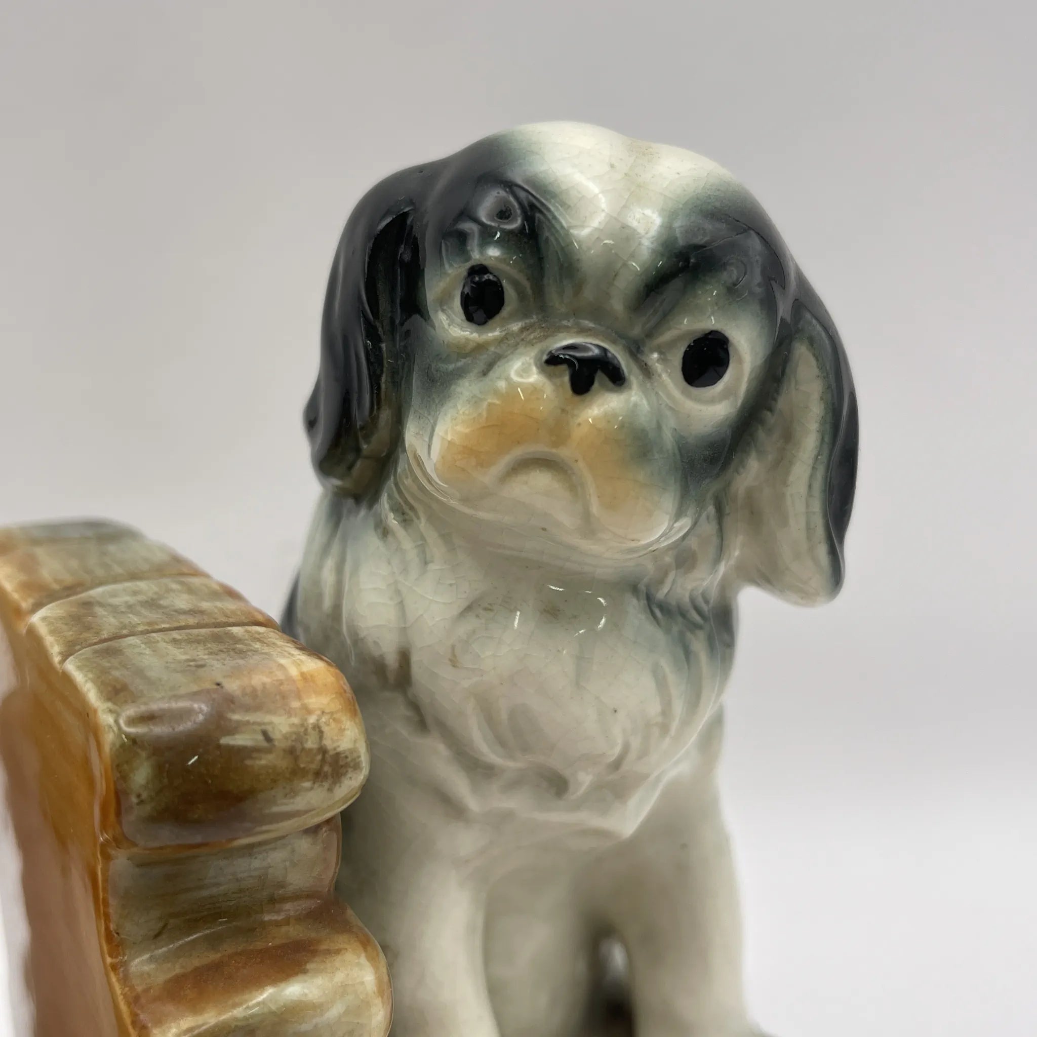 [Vintage] Bookend 2P / Pekingese / Estimated mid-20C / Pottery / Japan