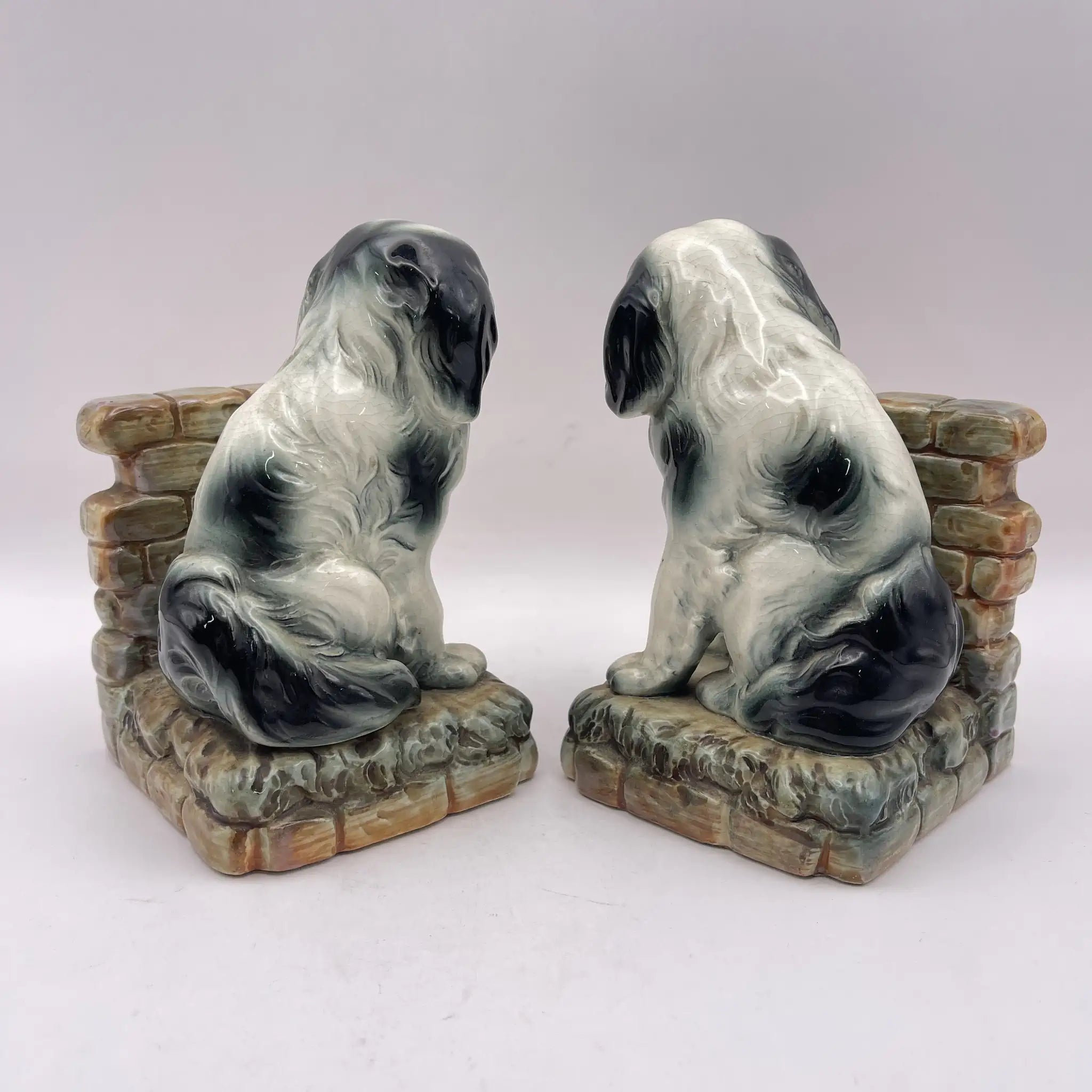 [Vintage] Bookend 2P / Pekingese / Estimated mid-20C / Pottery / Japan
