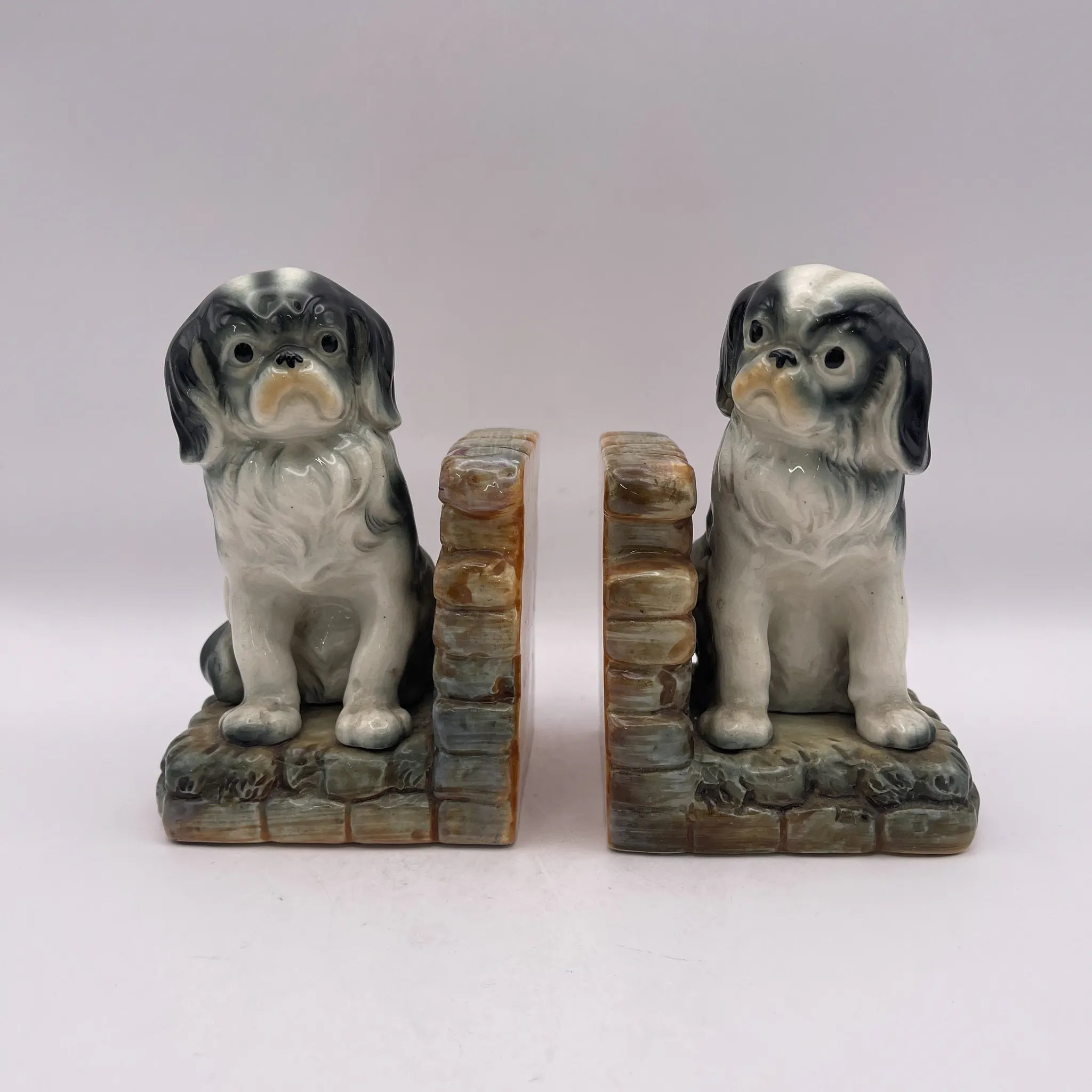 [Vintage] Bookend 2P / Pekingese / Estimated mid-20C / Pottery / Japan