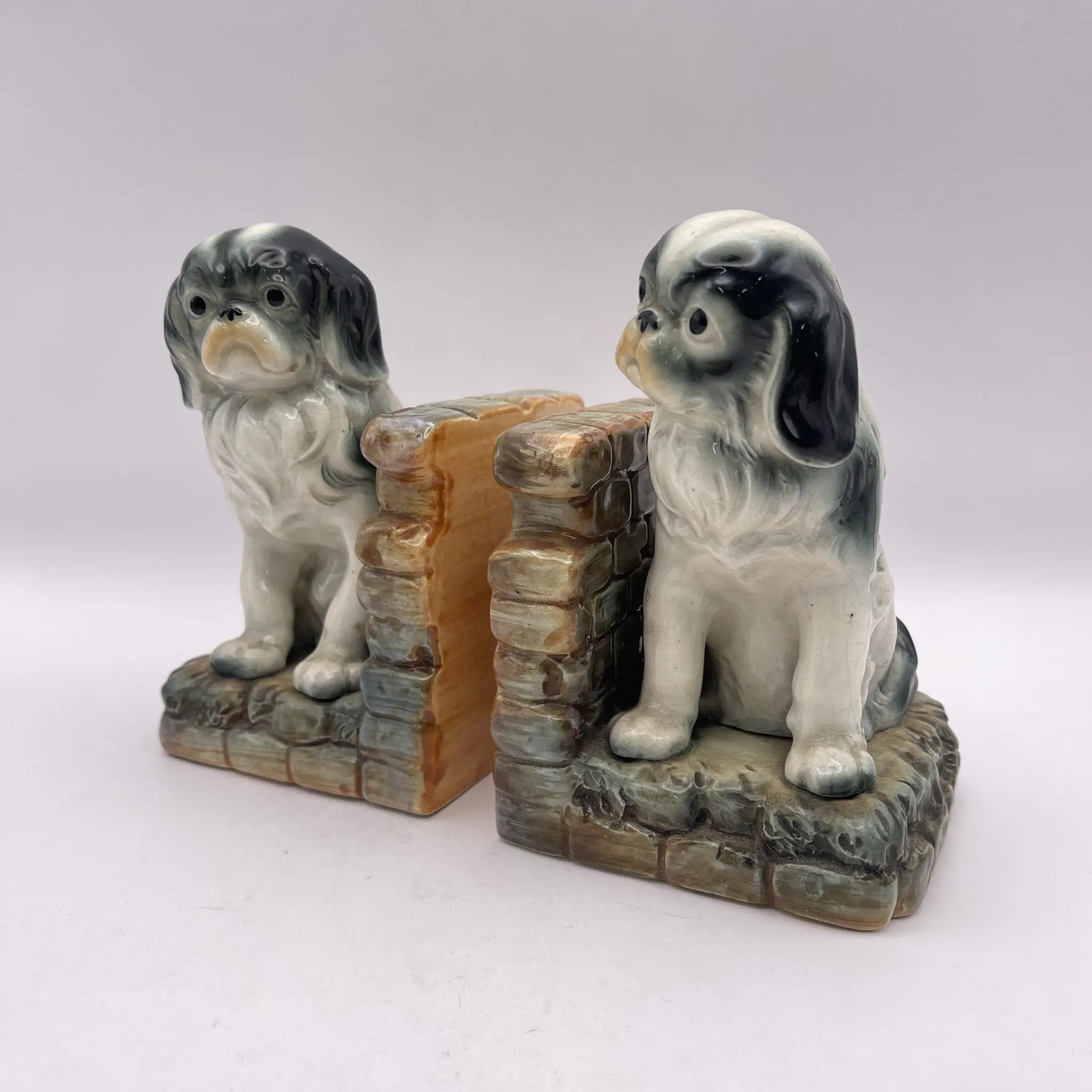 [Vintage] Bookend 2P / Pekingese / Estimated mid-20C / Pottery / Japan