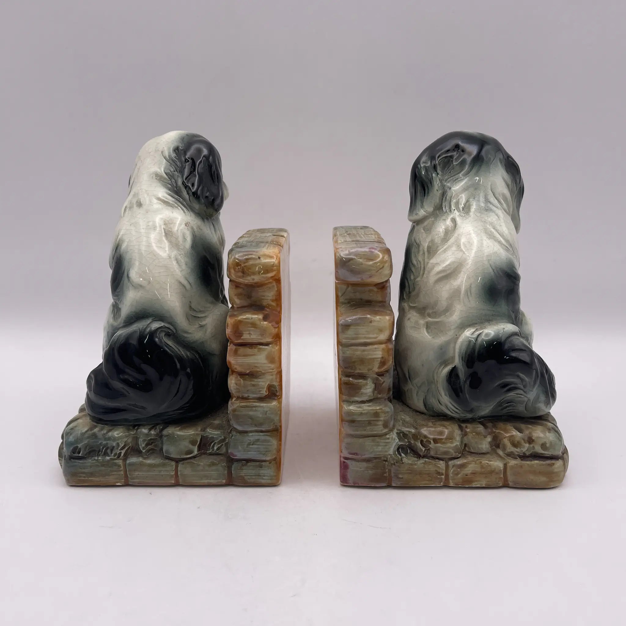 [Vintage] Bookend 2P / Pekingese / Estimated mid-20C / Pottery / Japan