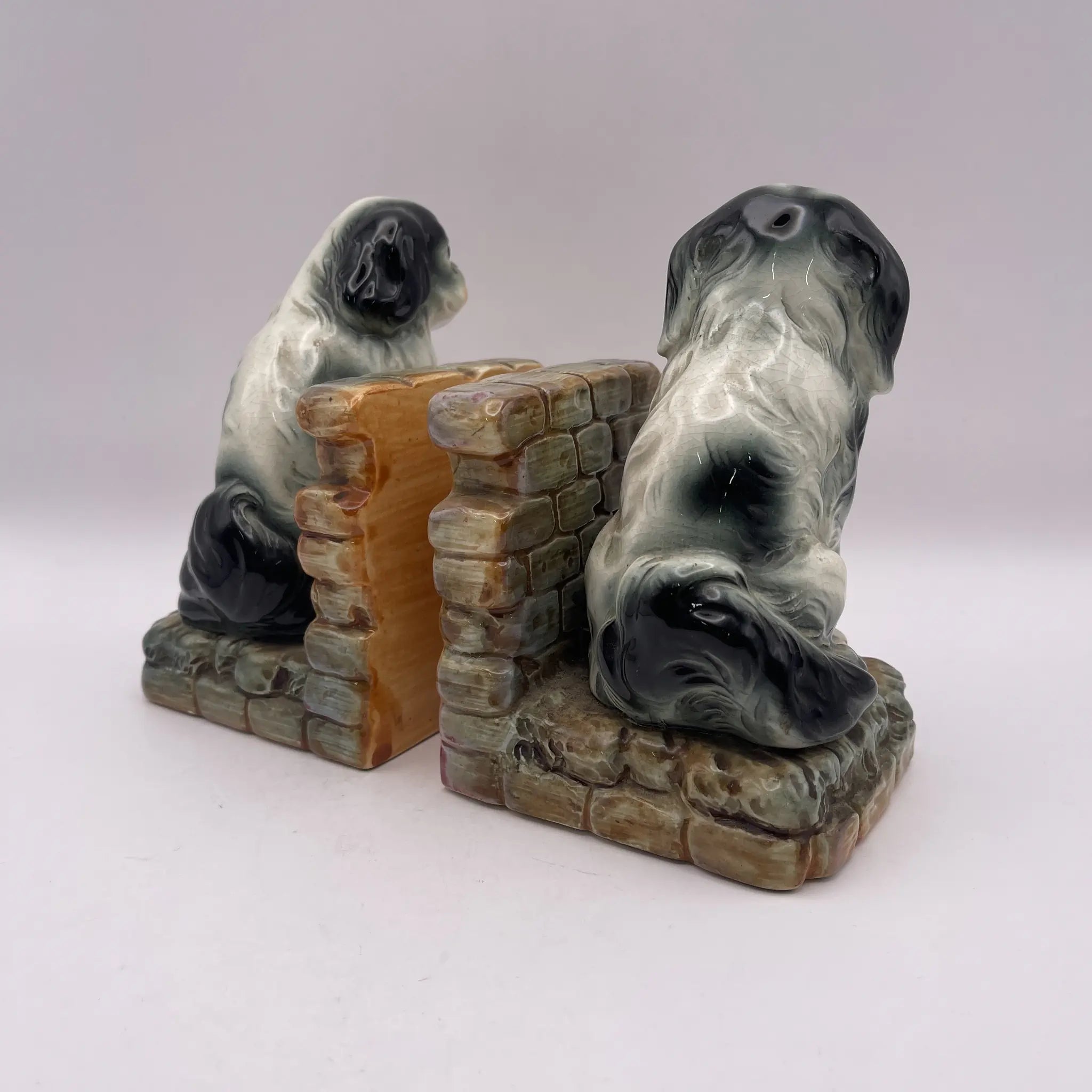 [Vintage] Bookend 2P / Pekingese / Estimated mid-20C / Pottery / Japan