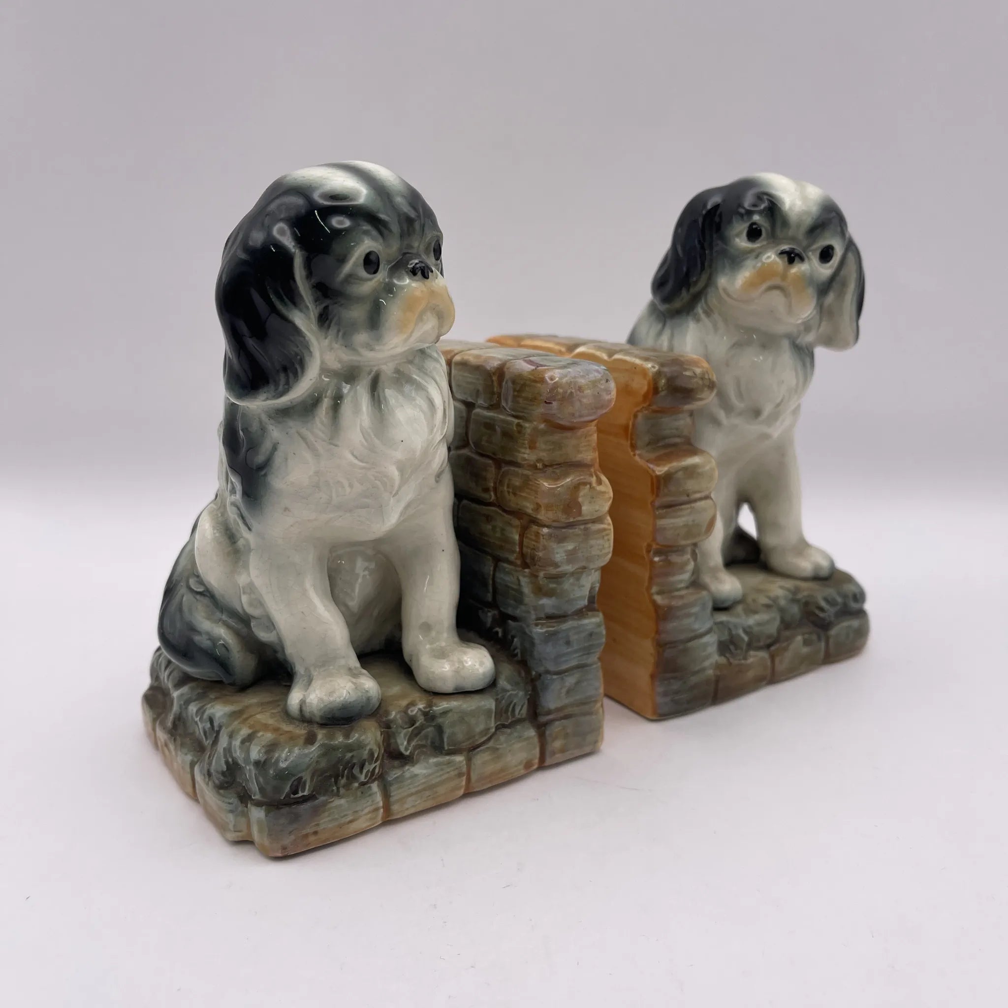 [Vintage] Bookend 2P / Pekingese / Estimated mid-20C / Pottery / Japan