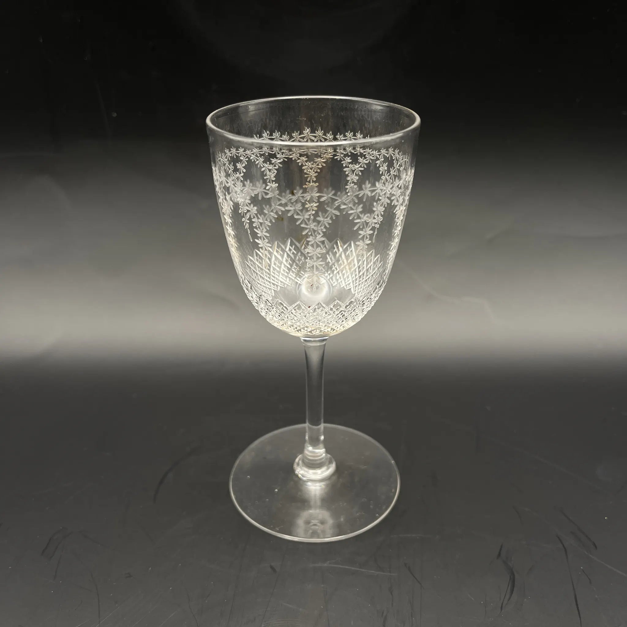 【葡萄酒】酒杯/估计1900左右/玻璃/法国/蚀刻，加兰，钻石切割