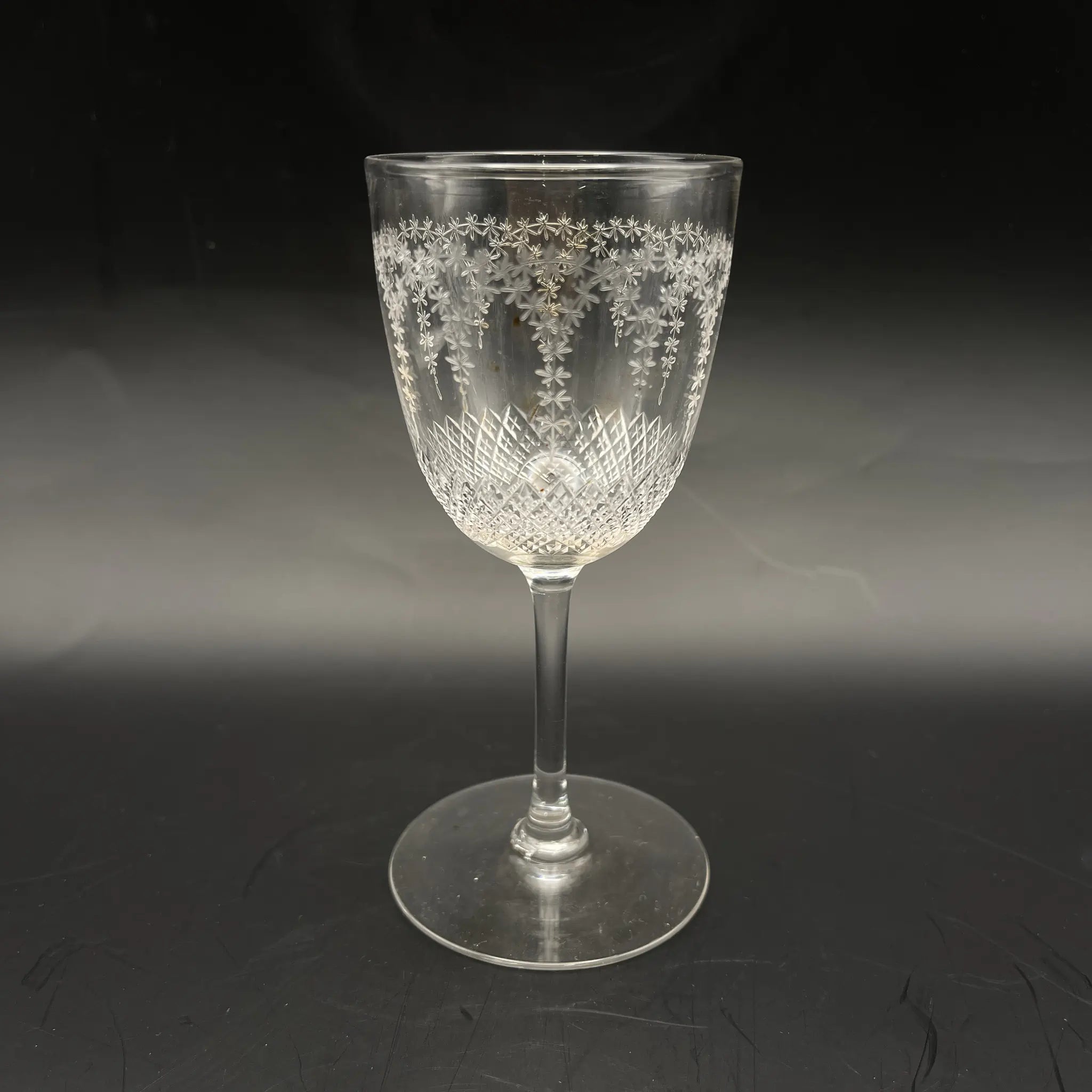 【葡萄酒】酒杯/估计1900左右/玻璃/法国/蚀刻，加兰，钻石切割