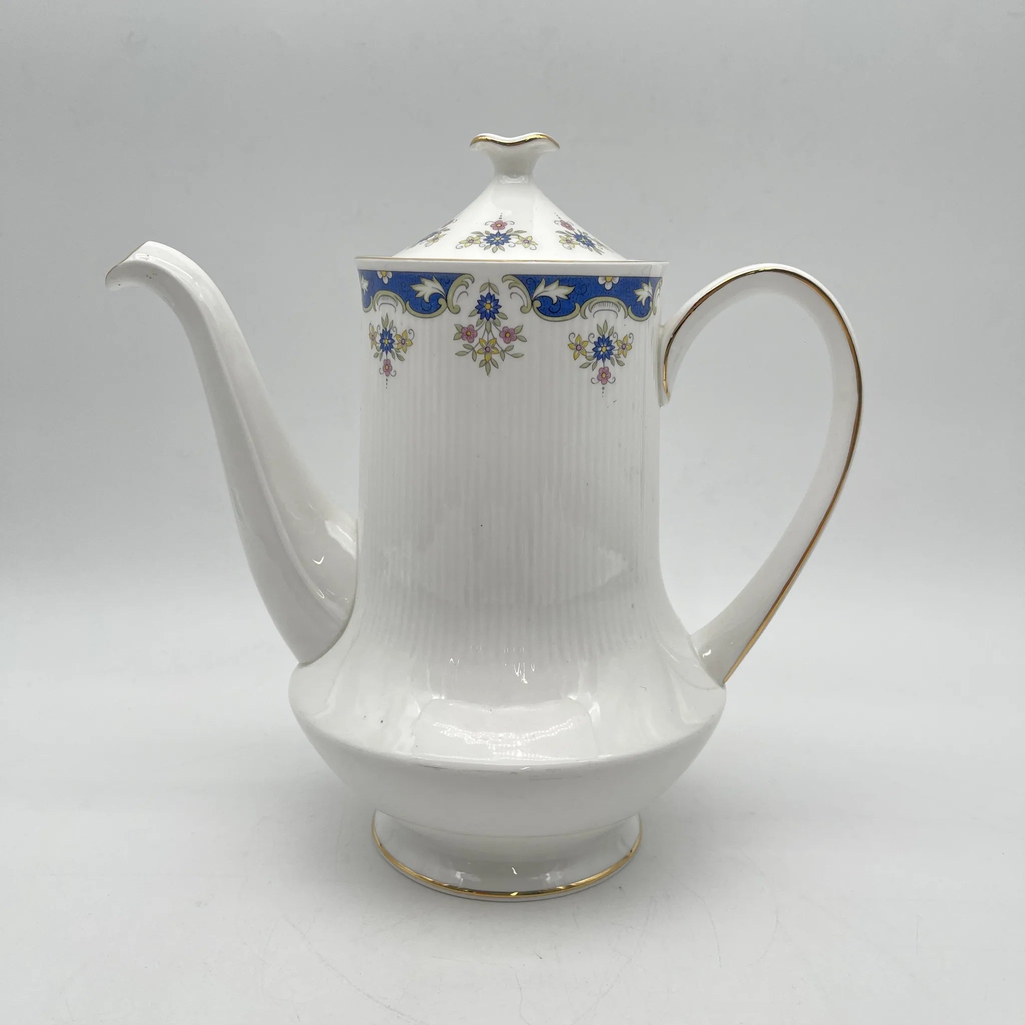 【复古】咖啡壶/ Paragon / Coniston /估计20c中期/ Fine Bone China /英国/果味，钴，小花