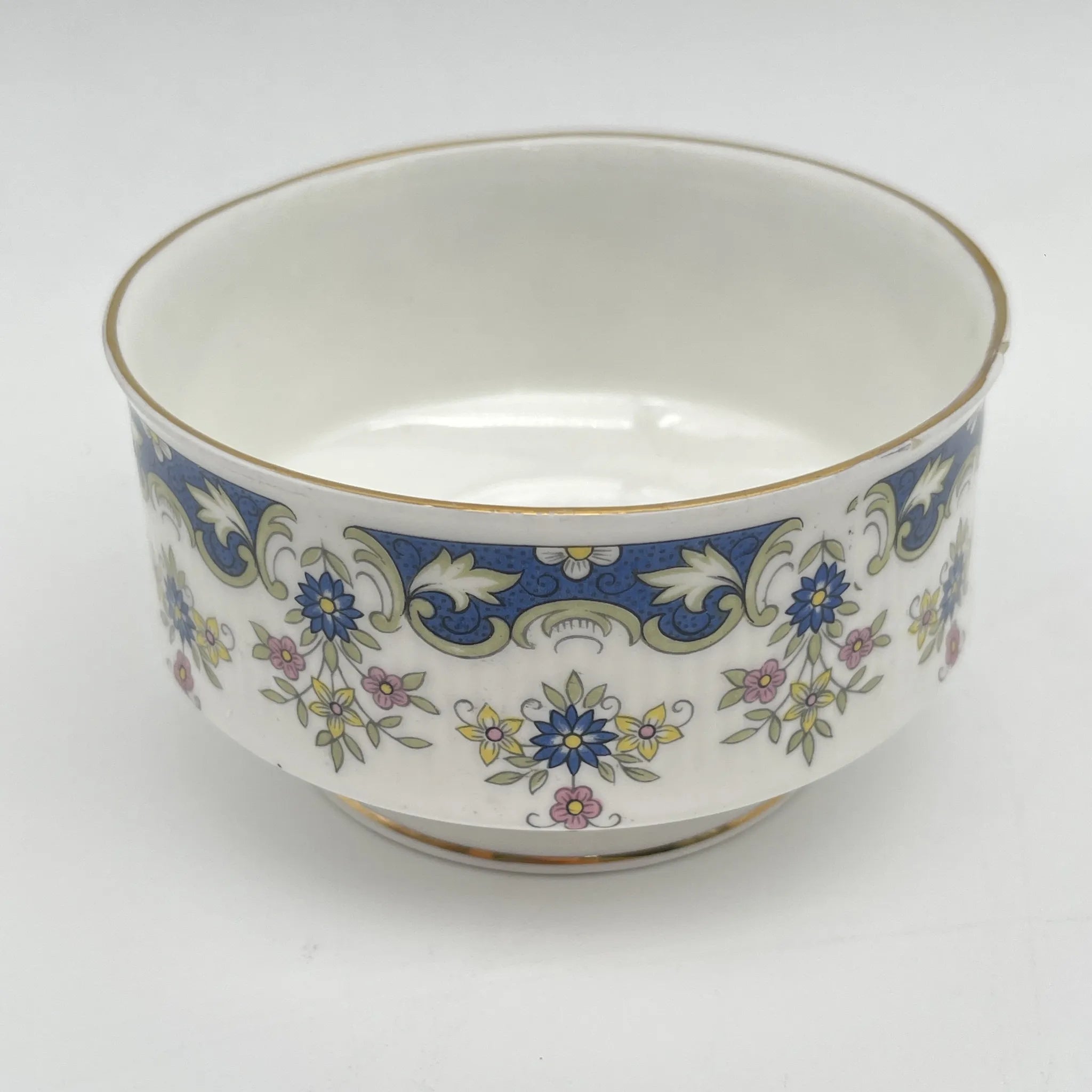 [Vintage] Sugar Bowl / Paragon / Coniston / Estimated mid-20C / Fine Bone China / England / Fluted, Cobalt, Small flower