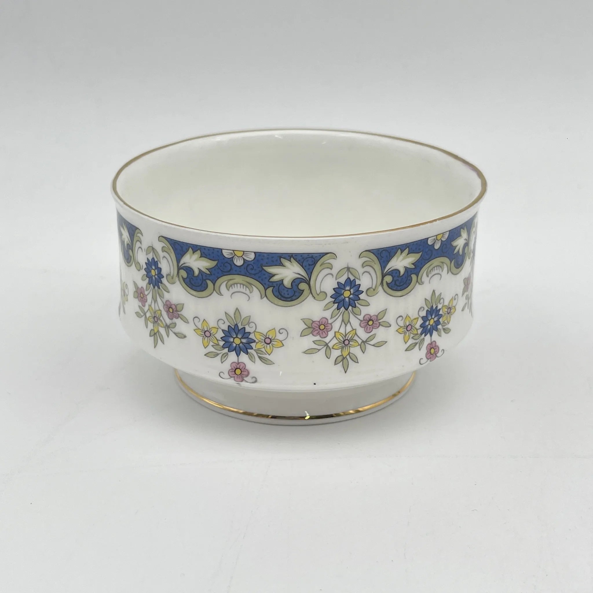 【复古】糖碗/ Paragon / Coniston /估计20c中期/ Fine Bone China /英国/果味，钴，小花