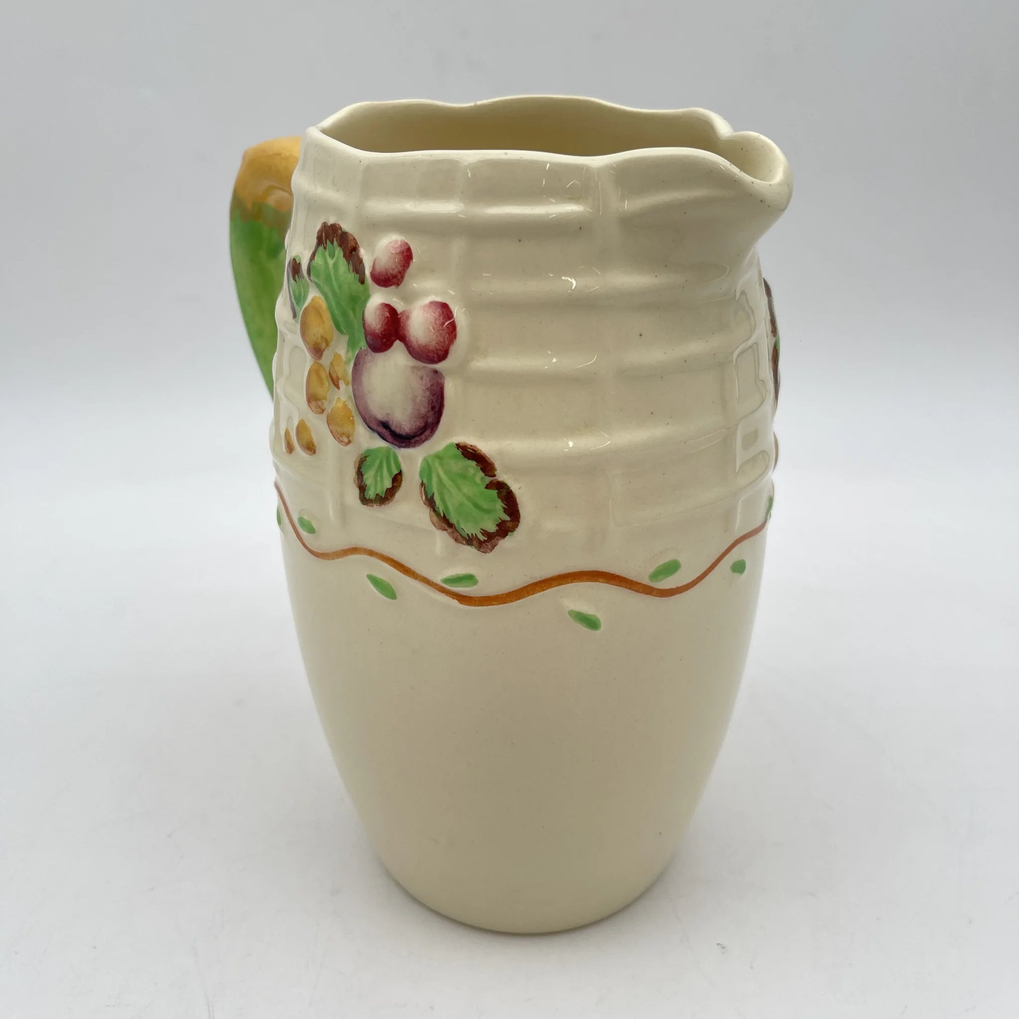 [Antique] Jug / A.J. Wilkinson / Estimated mid-20C / Pottery / England / Embossed, Fruit Basket