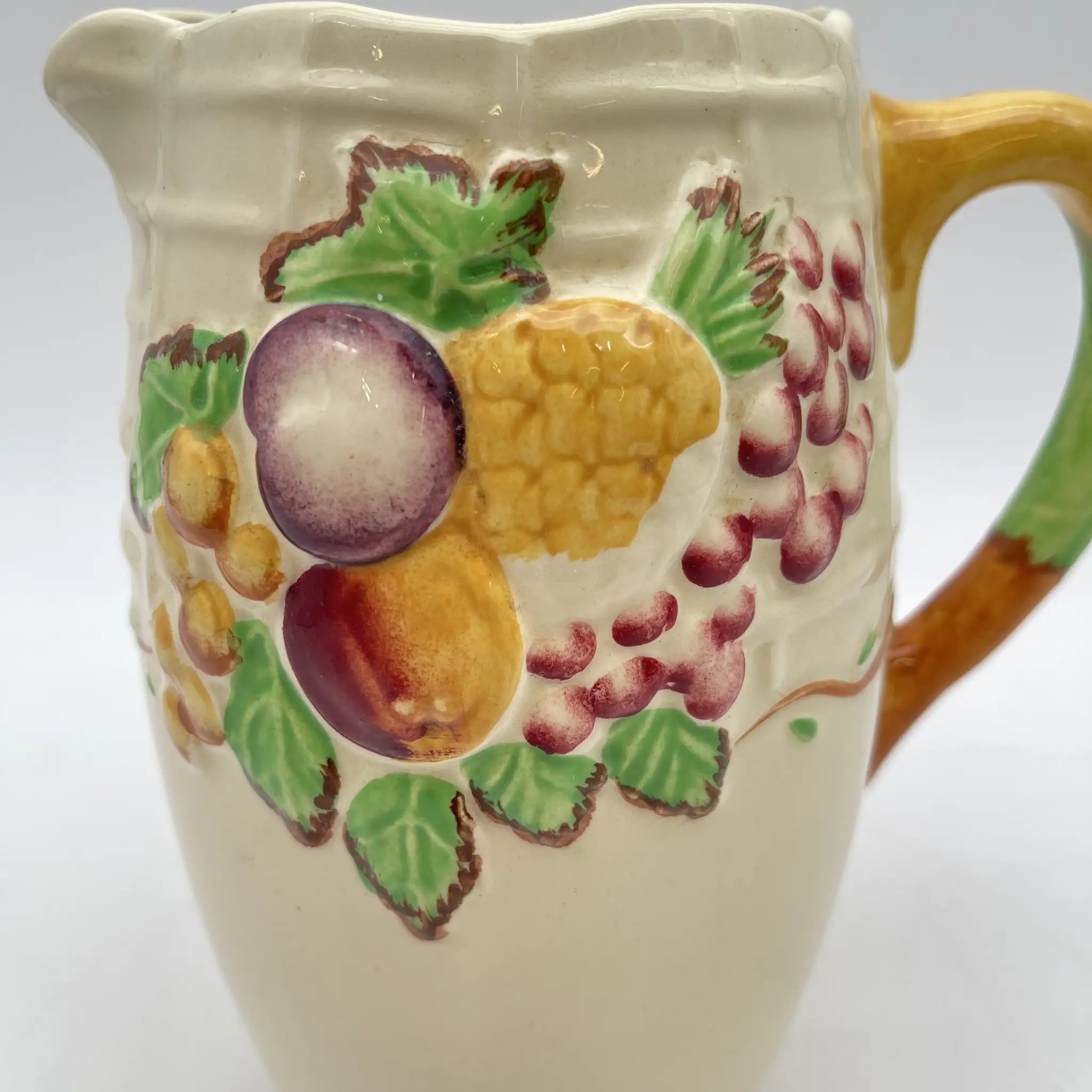 [Antique] Jug / A.J. Wilkinson / Estimated mid-20C / Pottery / England / Embossed, Fruit Basket