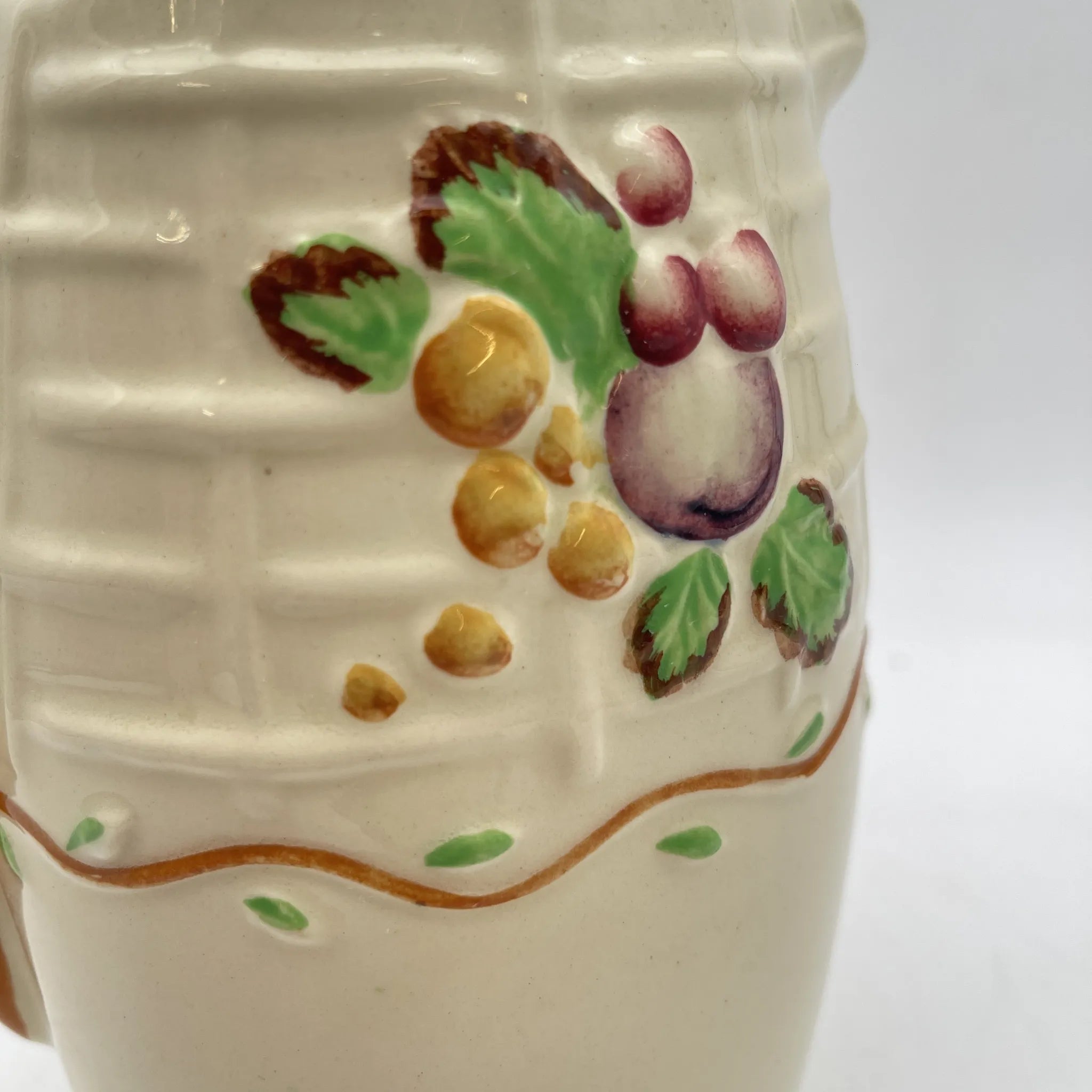 [Antique] Jug / A.J. Wilkinson / Estimated mid-20C / Pottery / England / Embossed, Fruit Basket