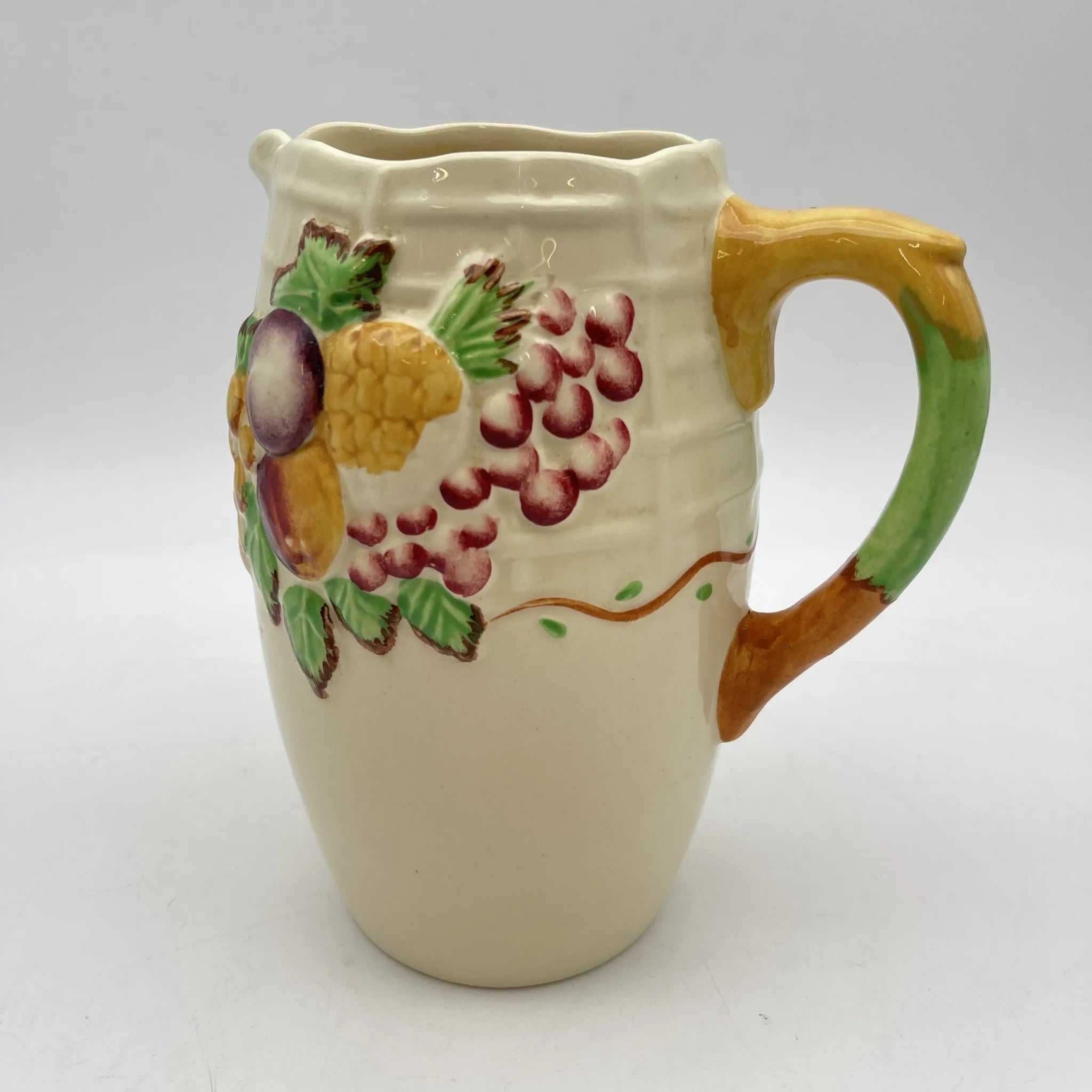 [Antique] Jug / A.J. Wilkinson / Estimated mid-20C / Pottery / England / Embossed, Fruit Basket
