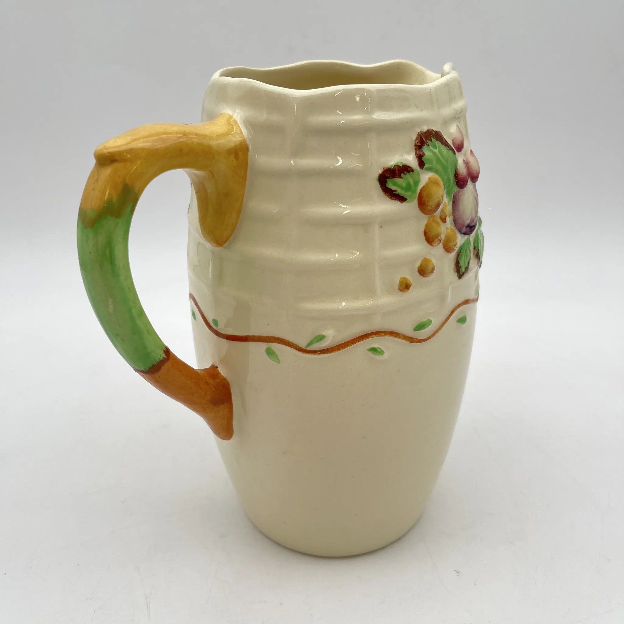 [Antique] Jug / A.J. Wilkinson / Estimated mid-20C / Pottery / England / Embossed, Fruit Basket