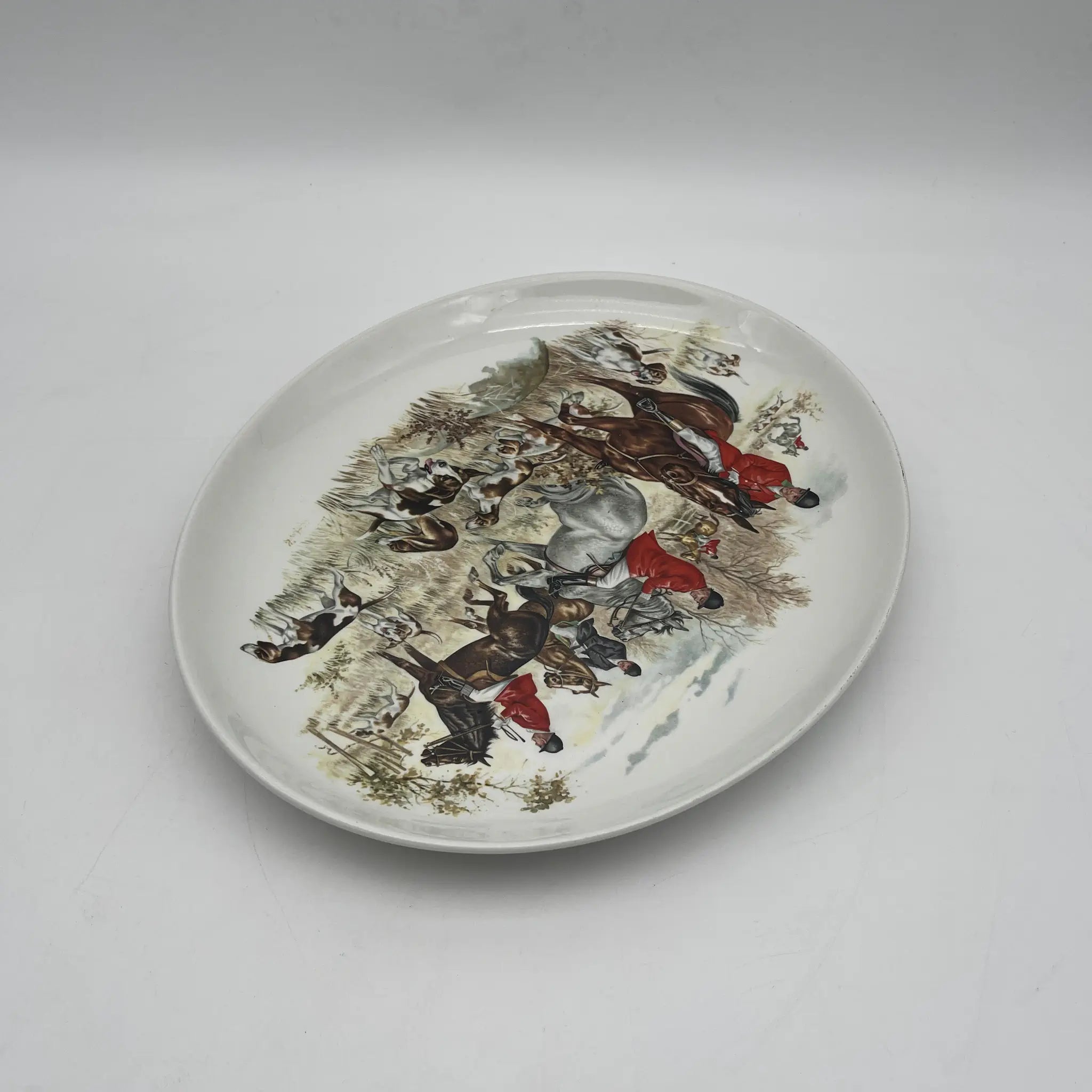 【复古】椭圆形盘子/ Barker Brothers / Royal Tudor Ware /估计20c中期/铁石/英国/绘画盘子，狩猎风景