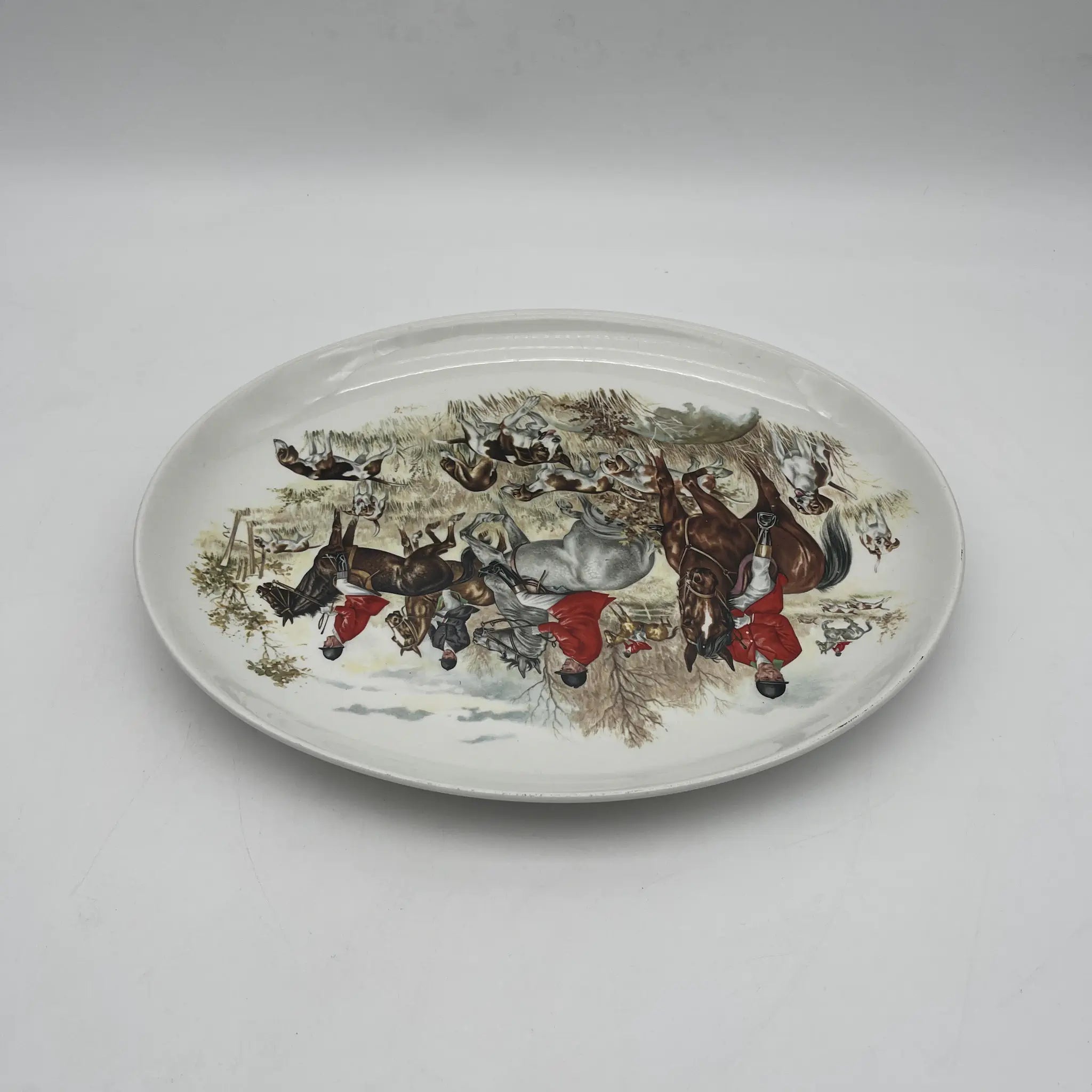 【复古】椭圆形盘子/ Barker Brothers / Royal Tudor Ware /估计20c中期/铁石/英国/绘画盘子，狩猎风景