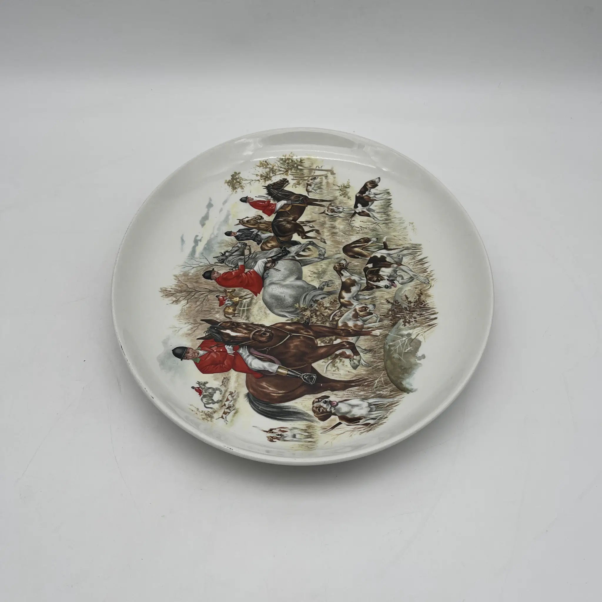 【复古】椭圆形盘子/ Barker Brothers / Royal Tudor Ware /估计20c中期/铁石/英国/绘画盘子，狩猎风景