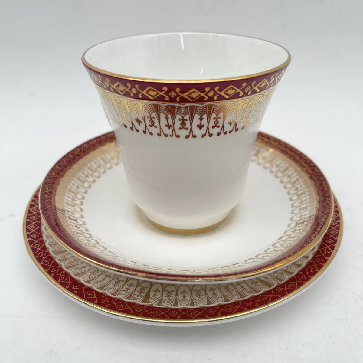 Royal Grafton / Trio (C&S+Dessert Plate) 2P / Majestic / Mid 20C / Fine Bone China / England / Gold, Arabesque, Wine Red, Western Tableware, Afternoon Tea / [Vintage]